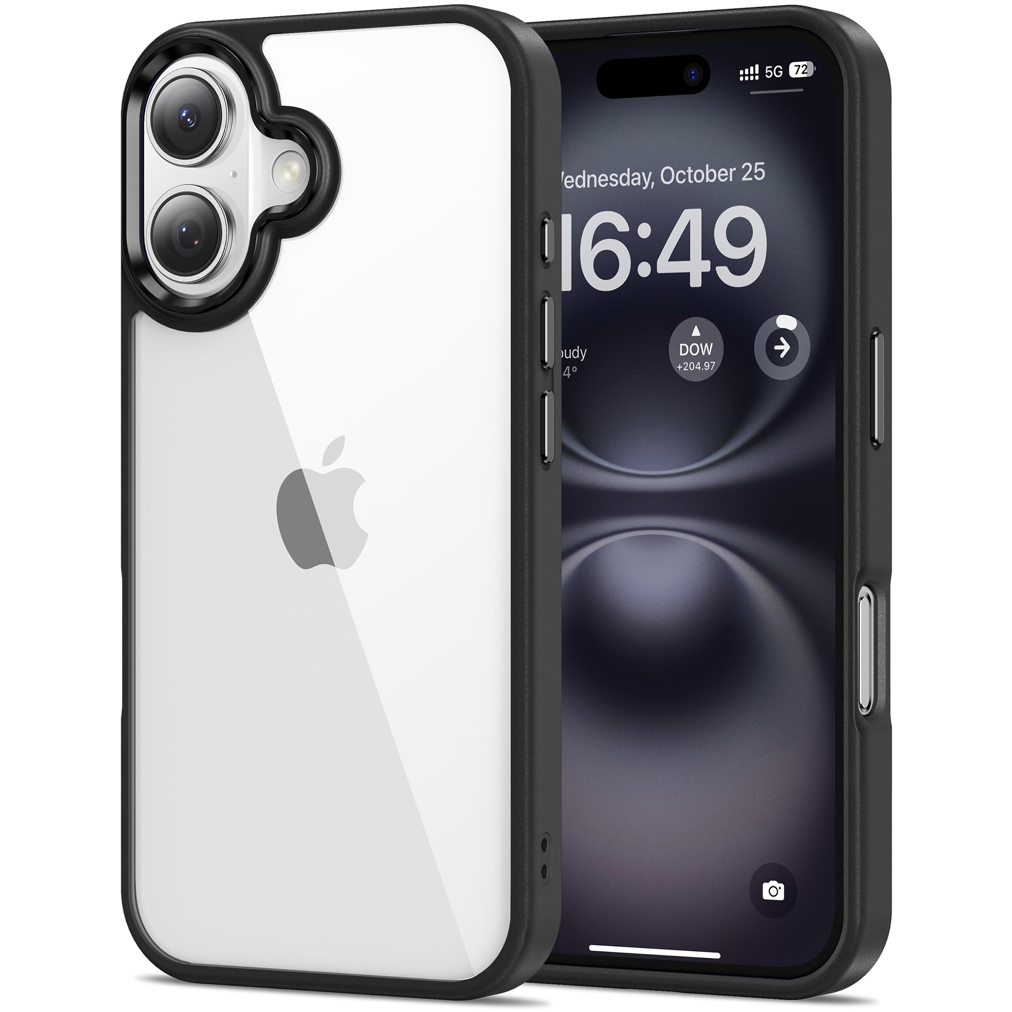 HOOMIL Case for iPhone 16 6.1-Inch, Non-Yellowing, Drop Protection, Anti-Scratch Transparent Hard Back Phone Cover - Black