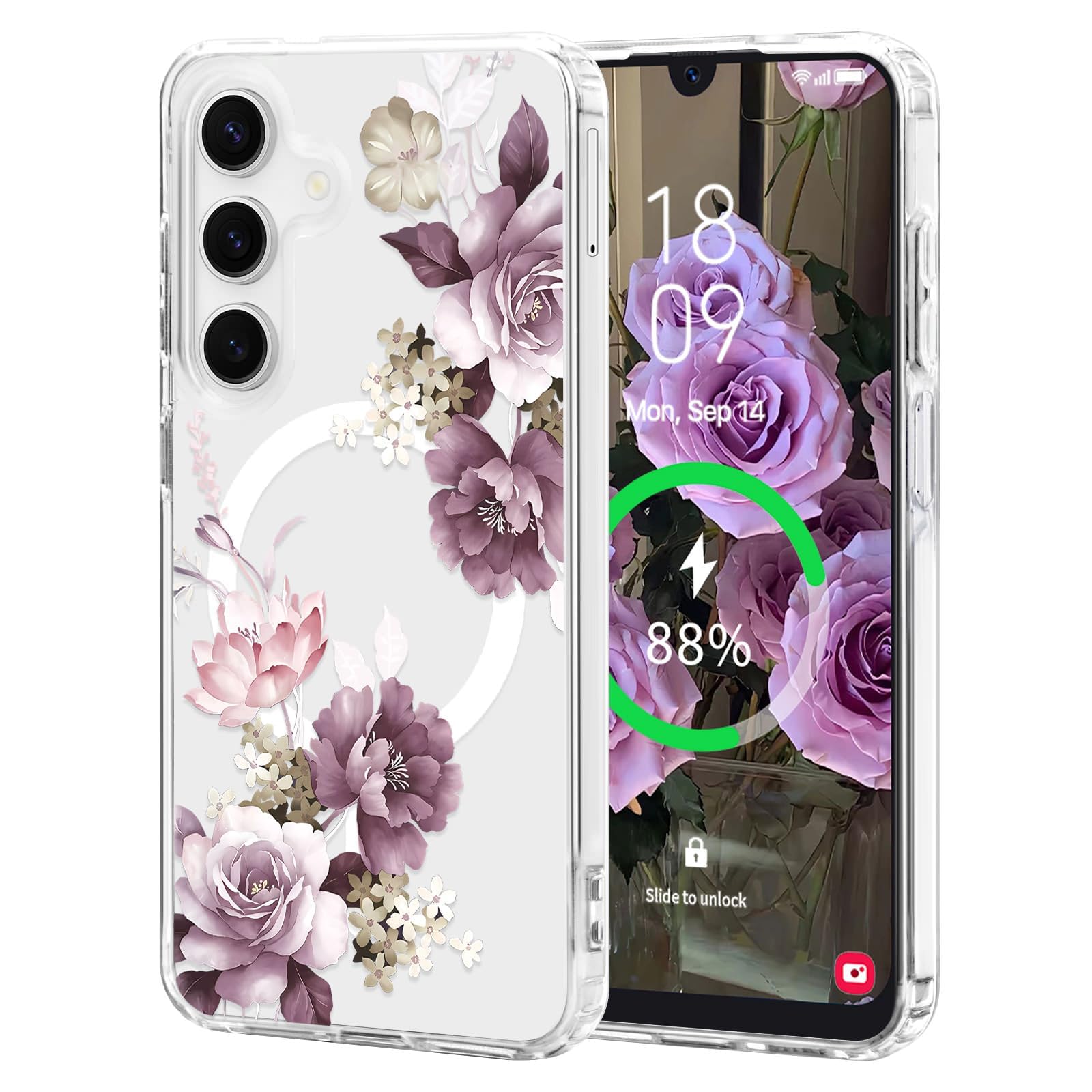 L-FADNUT for Samsung Galaxy A15 4G/5G Case [Compatible with Magsafe], Cute Flower Girls Women Clear Case Silicone Shockproof Pro