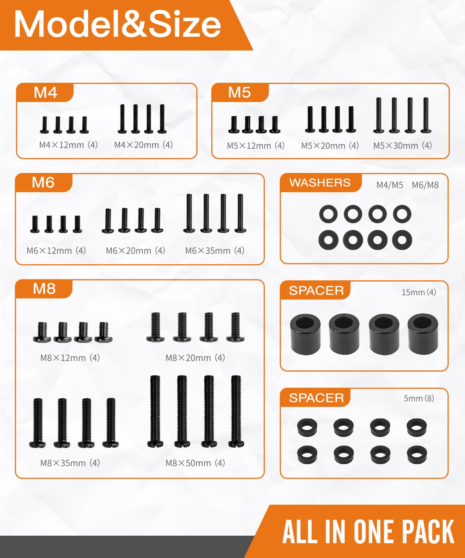 Universal Tv Mounting Hardware Screw Kit Set With Box   M4 M5 M6 M8 Screws And Washers Spacers, Replacement Screws For Tv Vesa M