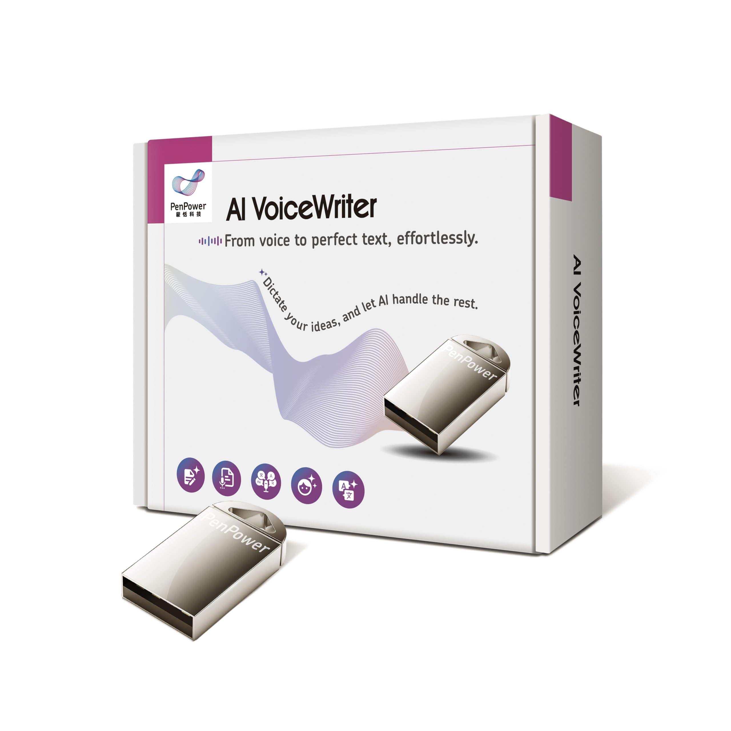 AI VoiceWriter - Smart Dictation & AI Writing Assistant for Windows & Mac | USB Dongle & Mobile App for Voice Input, Proofreadin