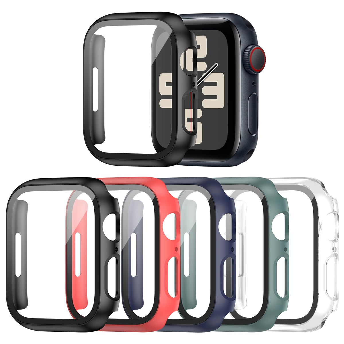 Haojavo 5 Pack Hard Pc Case With Tempered Glass Screen Protector For Apple Watch 40Mm Se(2023) (2Nd Gen) Series 6 5 4 Se, Scratc