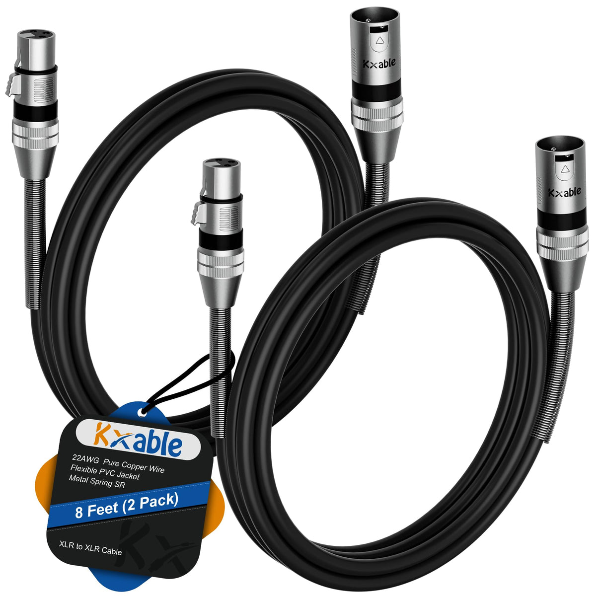 Xlr To Xlr Cable (8 Feet, 2 Pack) Multiple Premium Xlr Microphone Cables, Heavy Duty 22Awg Ofc Xlr Male To Female Cord, 3 Pin Sh