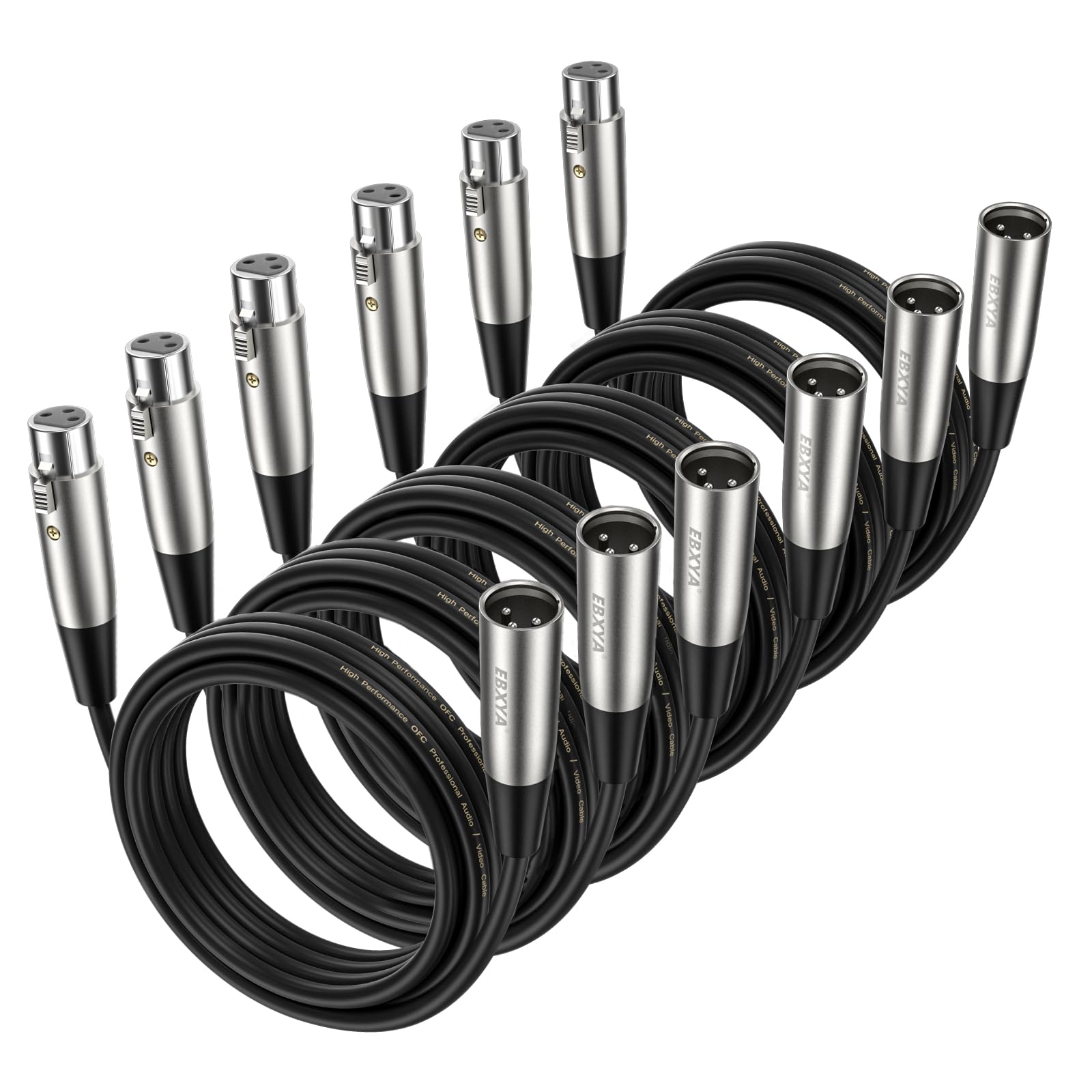 EBXYA XLR Cable 10ft 6 Pack 3 Pins Balanced XLR Microphone Cable Male to Female for Audio Mixer, Radio Station, Speaker Systems,