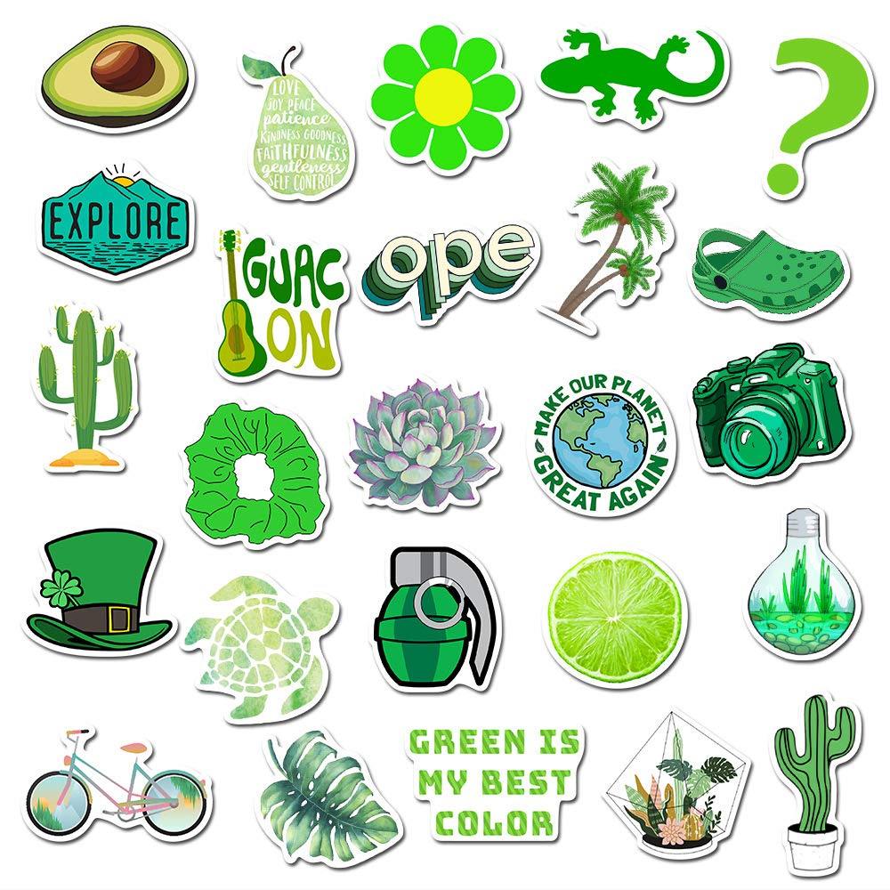 Girl'S Colorful Aesthetic Stickers Waterproof Cute Stickers 50 Pcs Water Bottle Laptop Phone Stickers For Teens Kids (Green)
