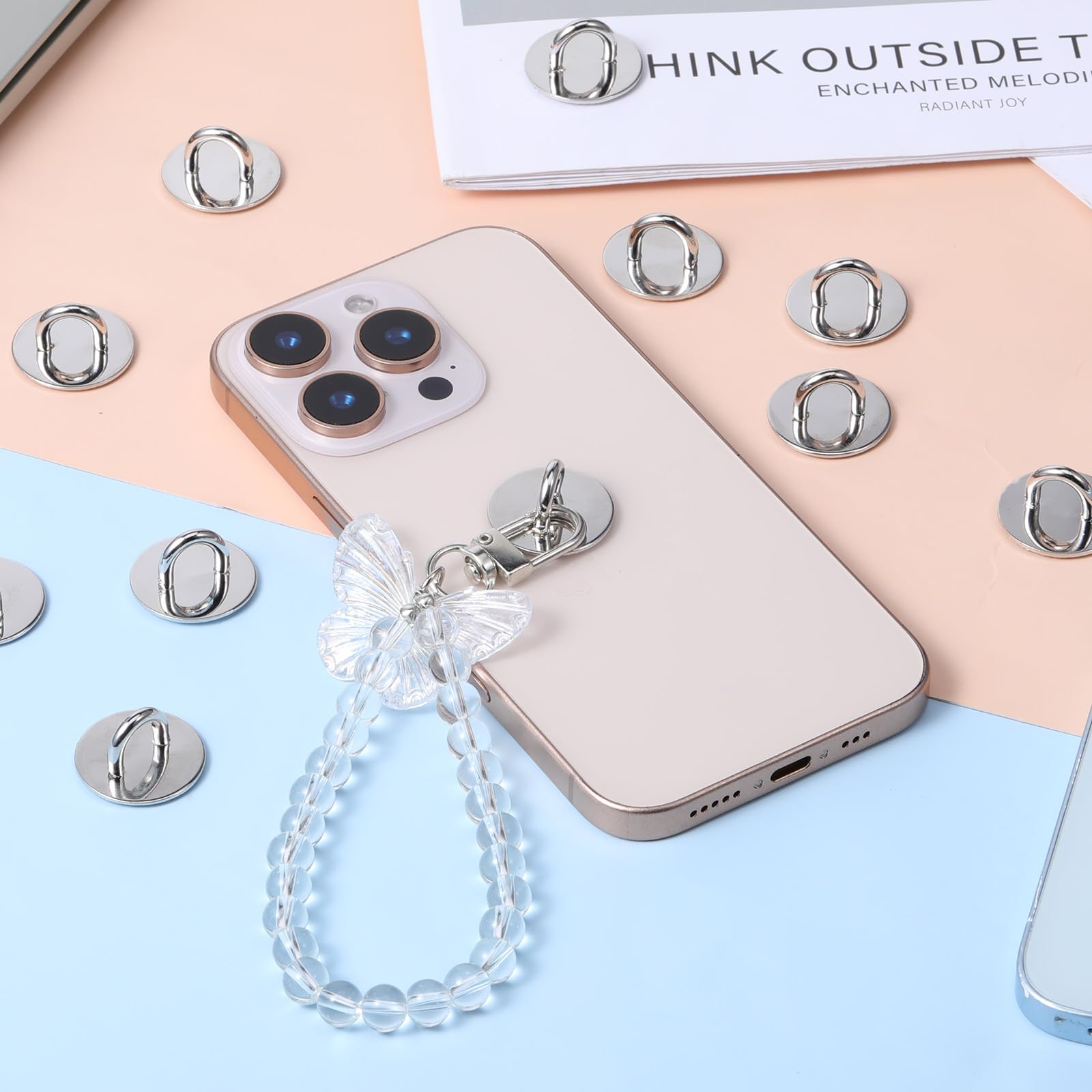 12 Pcs Phone Charm Hook, Metal Round Phone Charm Holder Adhesive Finger Grip For Diy Hanging Supplies (Silver)