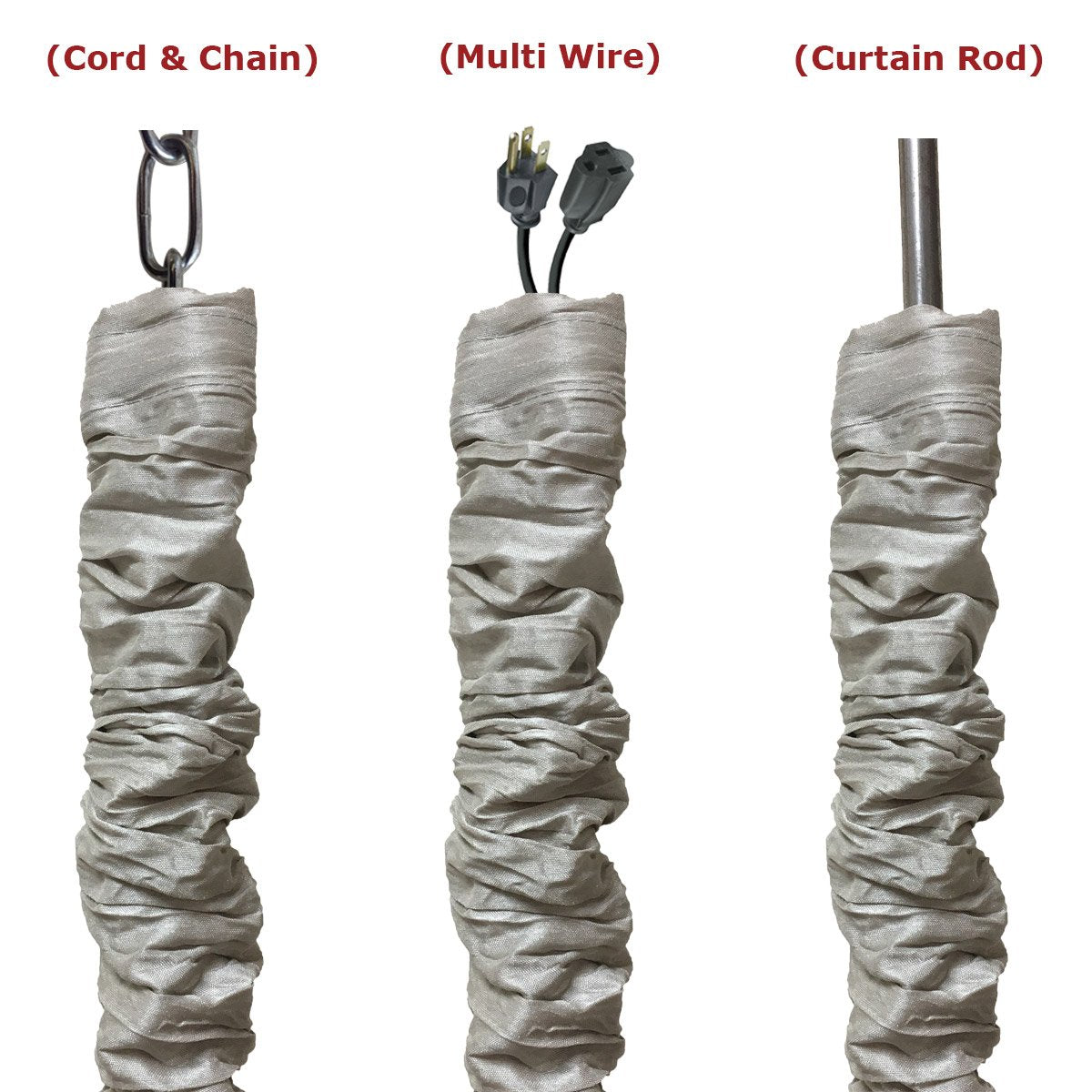Rdi Cord & Chain Cover 4 Feet Silk Type Fabric, Chandelier Pendant Lighting Chain & Cable Management, Touch Fastener, Gray - 1 P