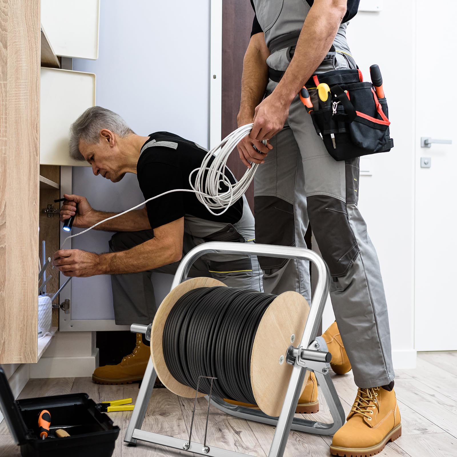 Hicarer Durable Single Axle Cable Caddy 13 X 16 Wire Spool Rack Holder Commercial Industrial Steel Wire Rack Dispenser For C