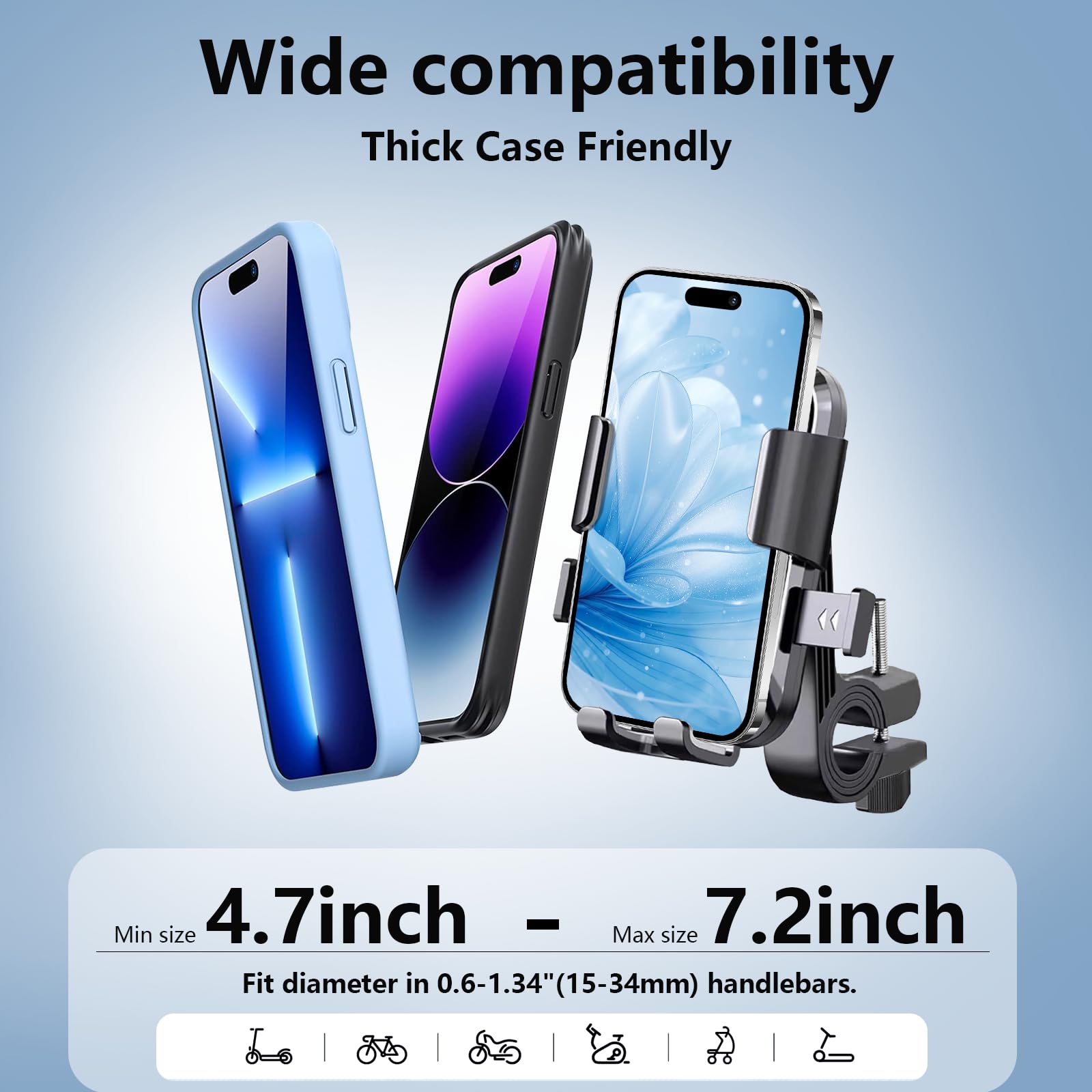 Lelekuai Bike Phone Mount Holder For Electric Scooter, Motorcycle & Ebike - Universal Handlebar Cell Phone Holder, Anti-Shake De