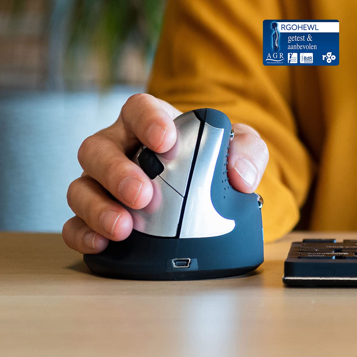 R Go Tools Wireless Vertical Ergonomic Mouse, Medium, Right Hand, Black