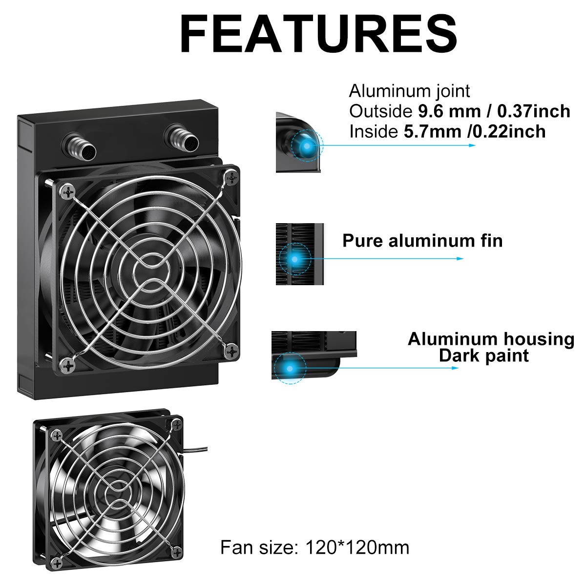 Clyxgs Water Cooling Radiator,12 Pipe Aluminum Heat Exchanger Radiator With Fan For Pc Cpu Computer Water Cool System Dc12V 120M