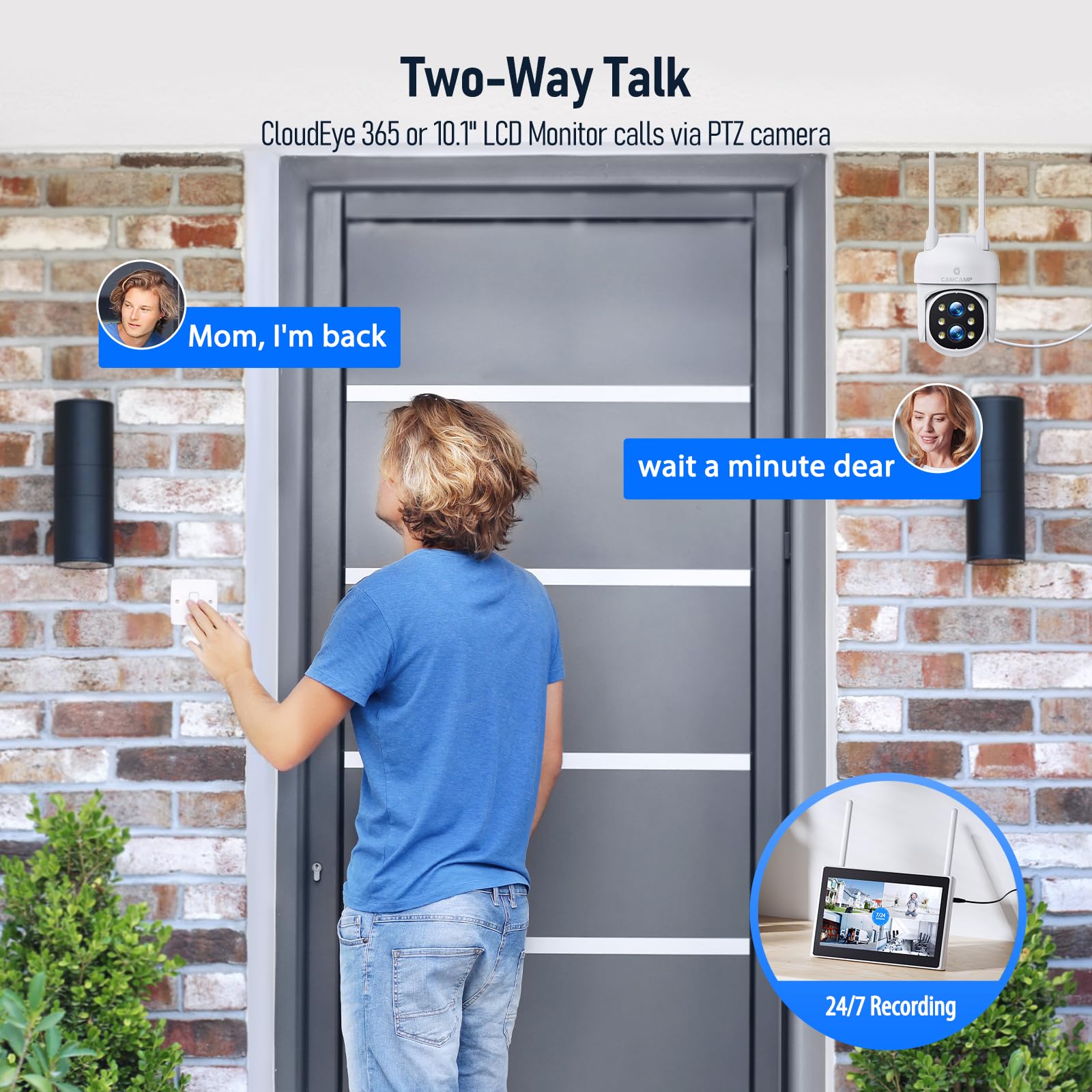 ?Lcd Screen+2 Way Audio?Camcamp Home Security Camera System With 10.1''Lcd Monitor, 4Pcs 2K Outdoor Wifi Ptz Wireless Security D