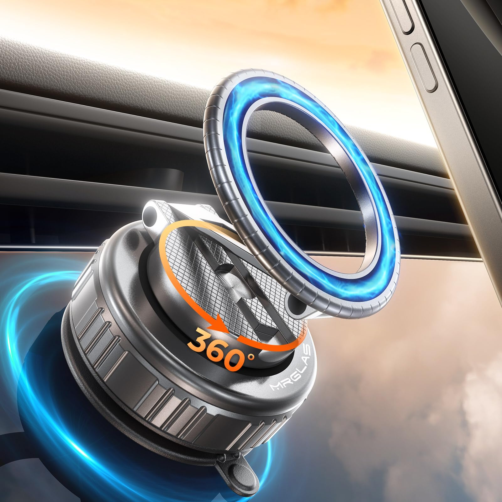 Mrglas 2025 Upgraded 360 Rotation Vacuum Magnetic Phone Holder Stand,For Magsafe Suction Cup Phone Mount [89+Lbs Strongest Sucti