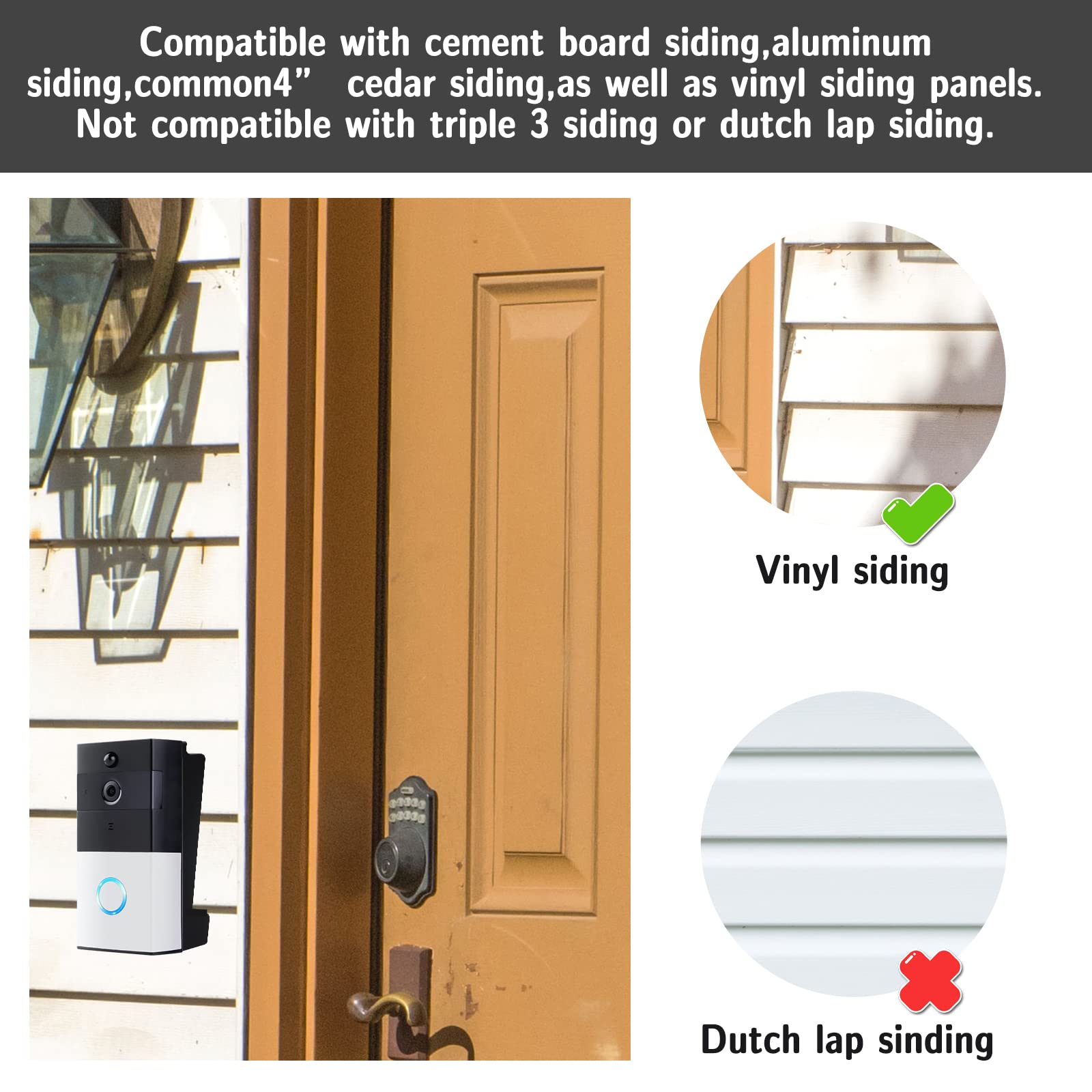 Wopuzr Vinyl Siding Angle Adjustment Mount Compatible With Video Doorbell/Video Doorbell 2,3,4,3Plus(4'' Standard Vinyl Siding O