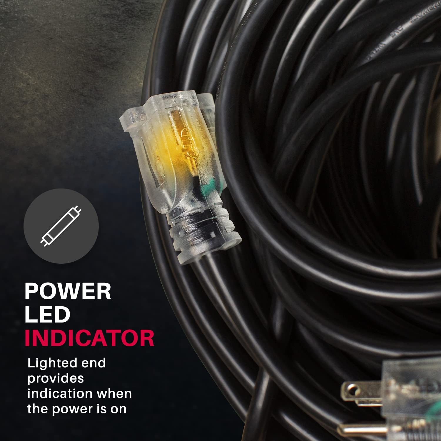 200Ft Power Outdoor Extension Cord & Indoor   Waterproof Electric Drop Cord Cable   3 Prong Sjtw, 14 Gauge, 7 Amp, 125 Volts, 87