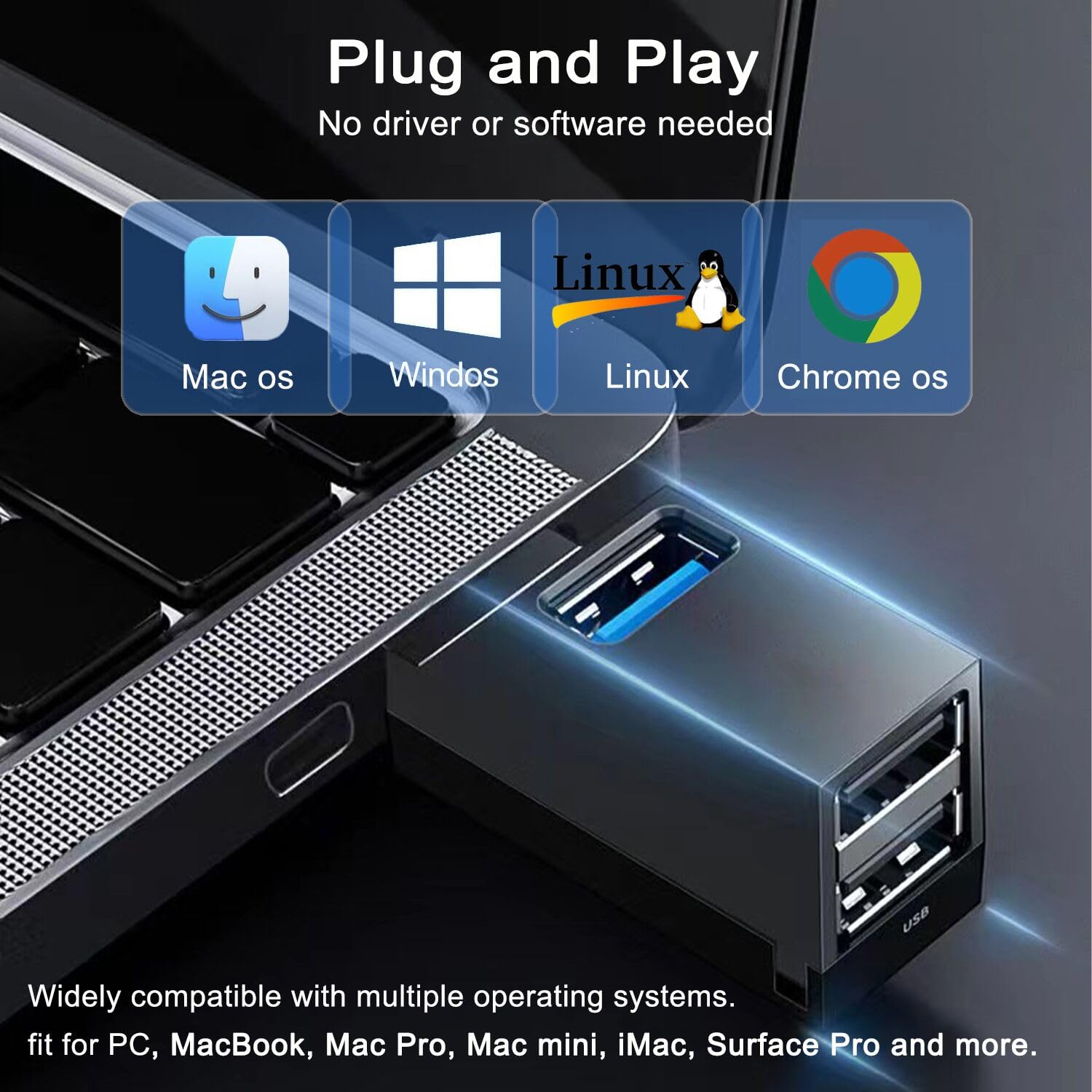 Usb 3.0 Hub, Vienon 3 Port Portable Usb Expander Usb Splitter For Laptop, Car, Mac Pro, Imac, Macbook Air, Macbook Pro, Macbook And More