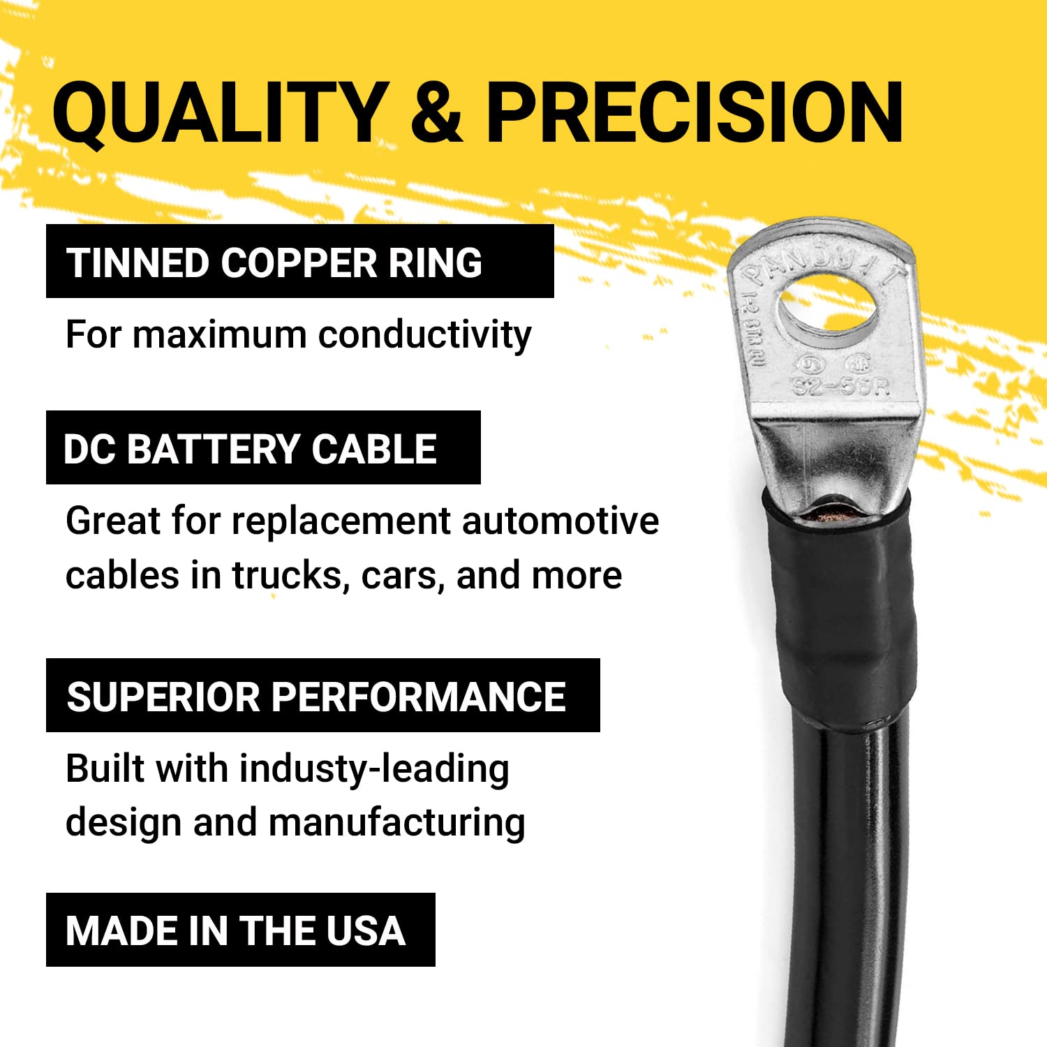 Spartan Power Black 6 Foot 4/0 Awg Battery Cable, Negative Only 5/16'' M8