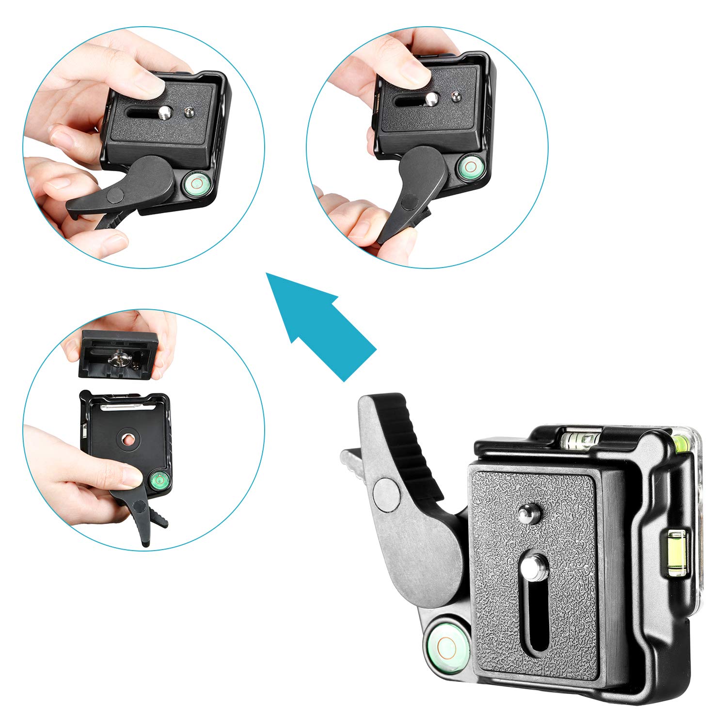 Neewer    Black Aluminum Alloy Quick Release Qr Plate Adapter With 1/4 '' 3/8 '' Screw And Bubble Lever For Dslr Camera Tripod M
