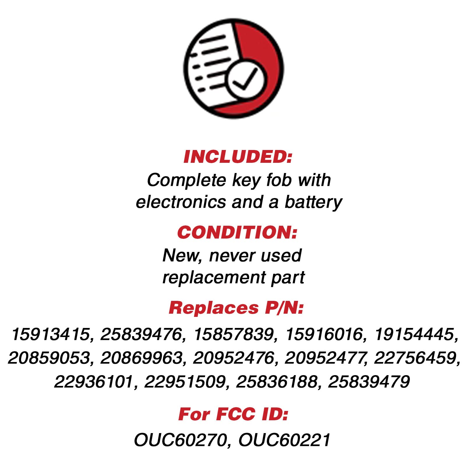 Keylessoption Remote Key Fob For Gm (15913415, 25839476, Ouc60270)