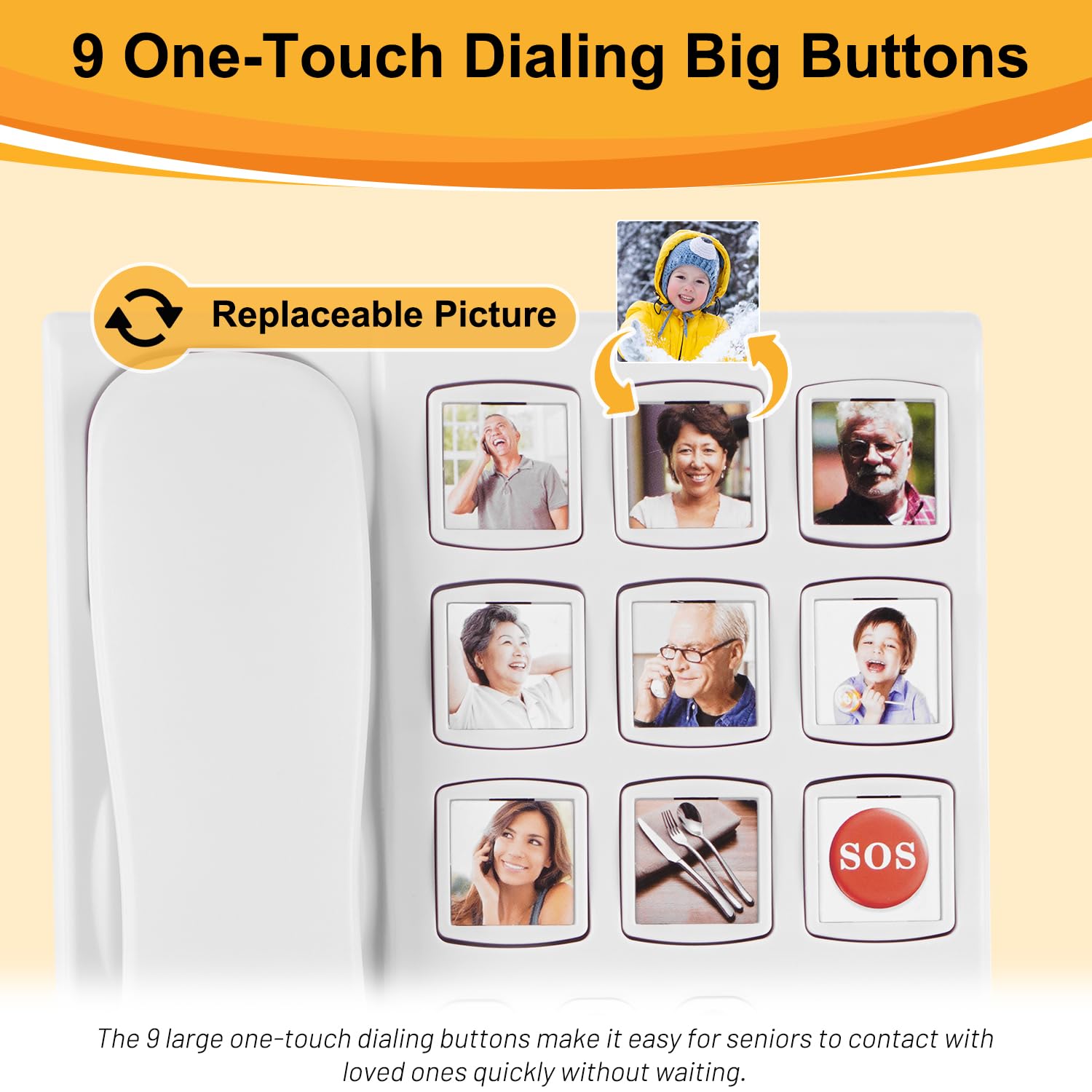 Uvital Big Button Phone For Seniors, Corded Landline Phone With 9 One-Touch Dialing Big Buttons, Hands-Free Calling, Loud Ringer