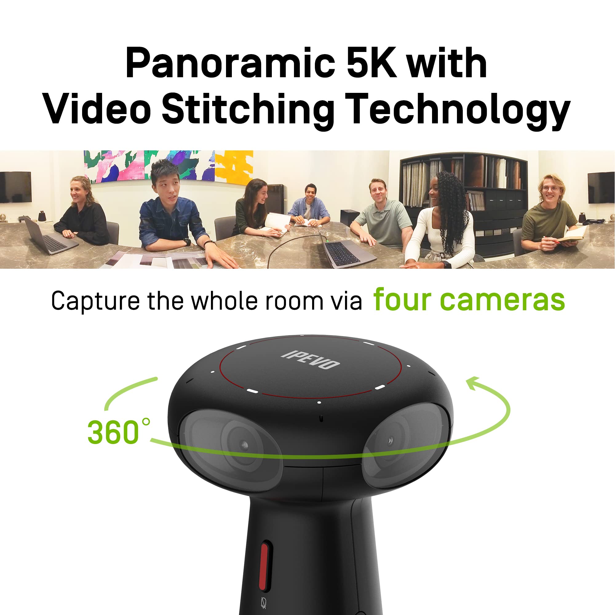 Ipevo Totem 360, Panoramic 360 Degree Conference Camera, Usb C Plug'N'Play, Multiple Ai Mode, W/Speaker, Microphone & Noise Redu