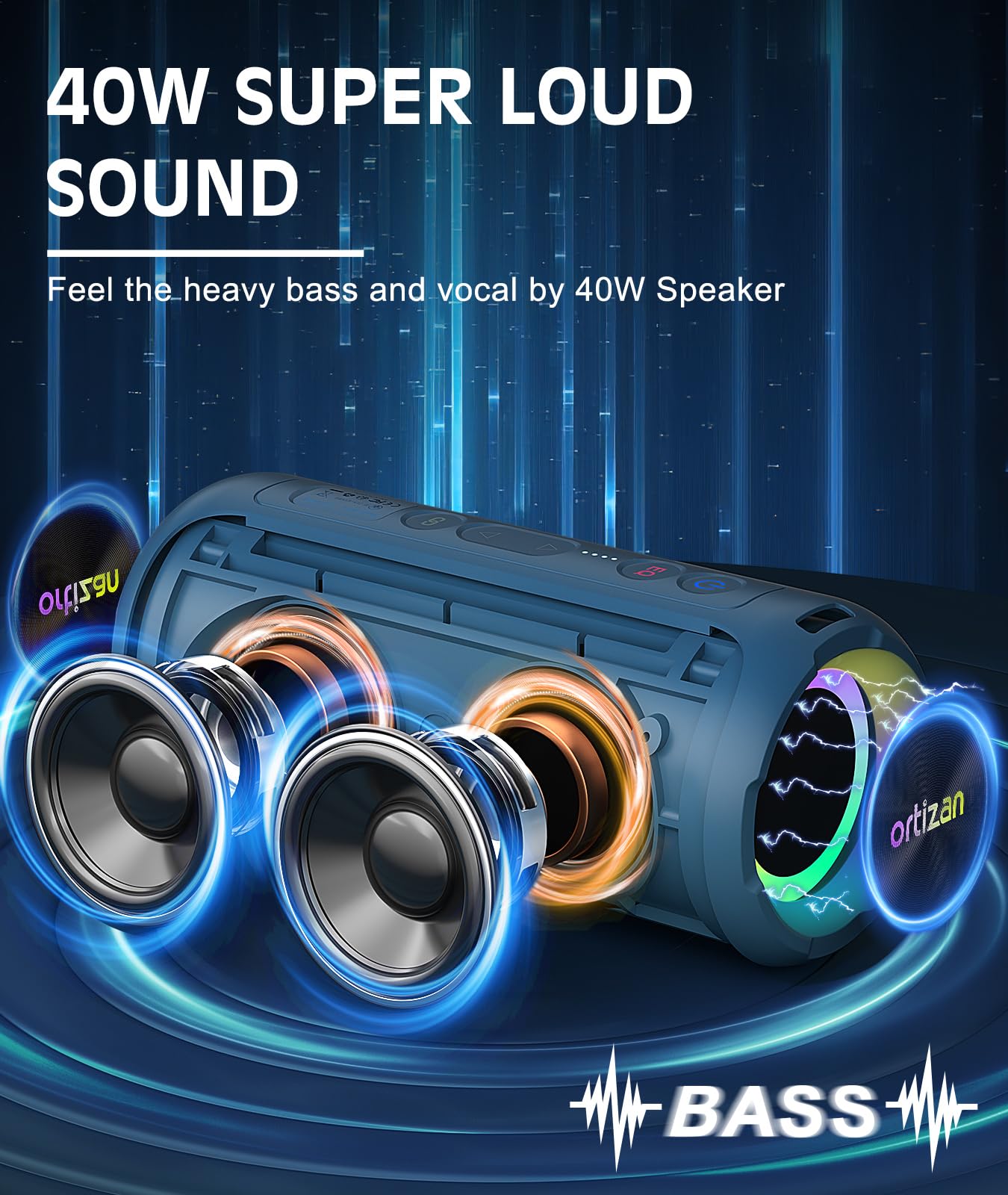 Ortizan Bluetooth Speakers, 40W Loud Portable Wireless Speaker, Ipx7 Waterproof Shower Speakers With Bluetooth 5.3, Deep Bass, L