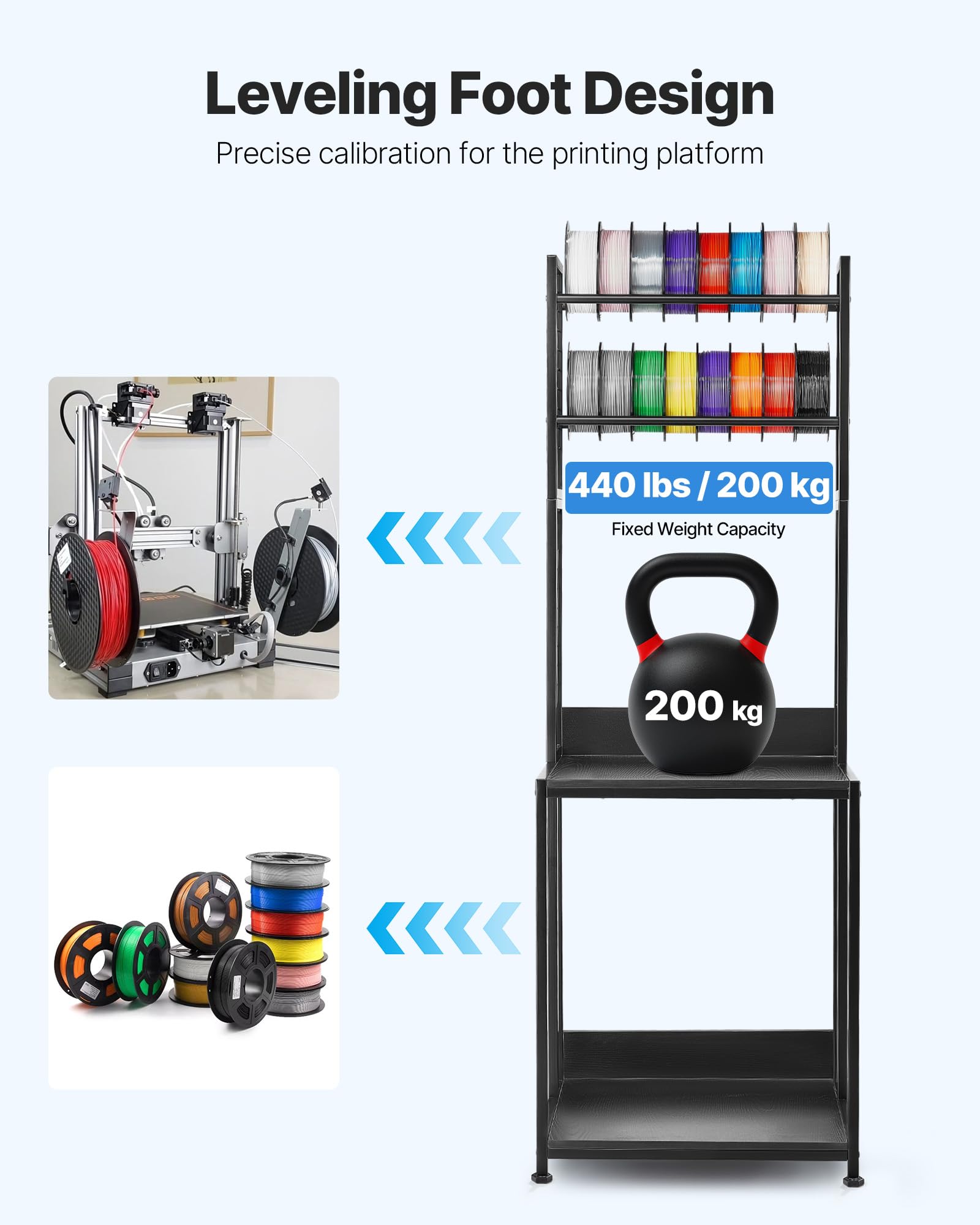 Vevor 3D Printer Filament Storage Rack, 4-Tier 3D Printer Stand With Filament Storage, Spools Holder Racks Cart With Wheels, Fil