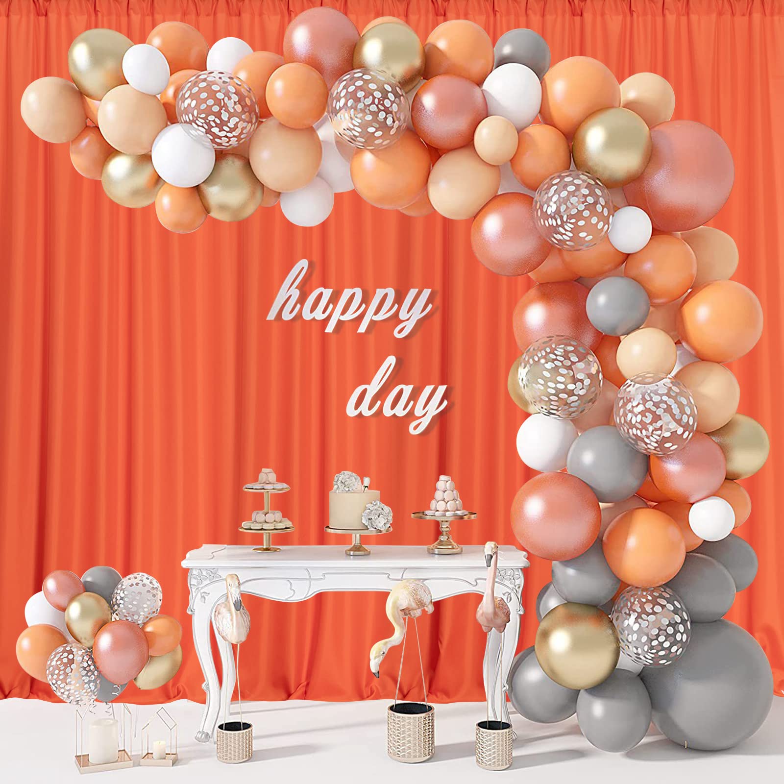 MYSKY HOME 10ft x 10ft Orange Backdrop Curtains, Light Filtering Polyester, 2 Panels for Parties & Weddings