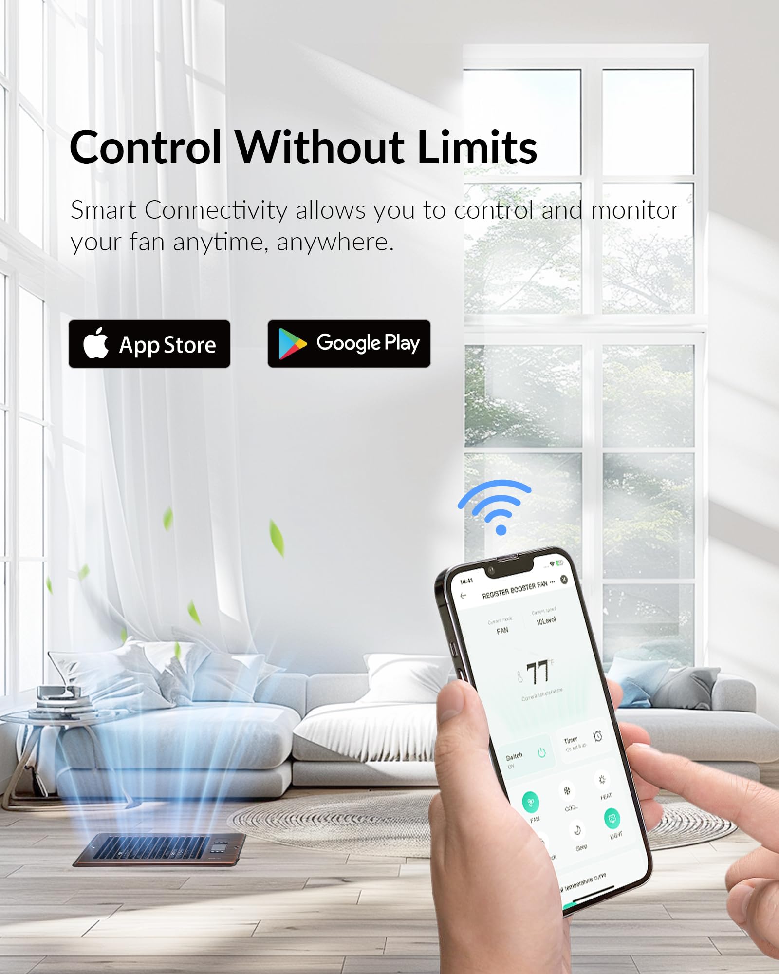 Super Quiet Register Booster Fan For 4  X 10  Register Holes, Smart Register Vent With Dual Intelligent Thermostat And Wifi App