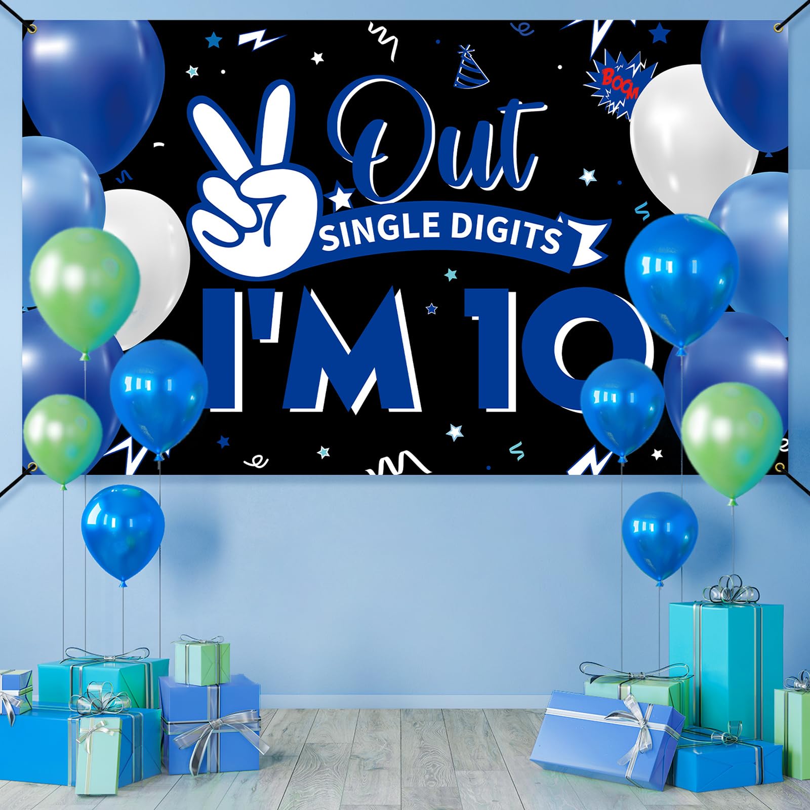 Happy 10Th Birthday Backdrop Banner, 10Th Birthday Decorations For Boys Girls, Funny Double Digits 10 Years Old Birthday Party P