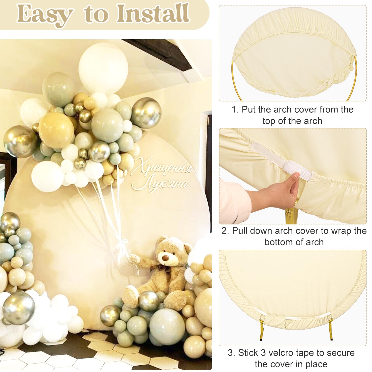 6Ft Round Wedding Arch Cover For 6Ft Circle Arch Stand, Thick Polyester Fabric Adjustable Circle Arch Backdrop Cover For Wedding