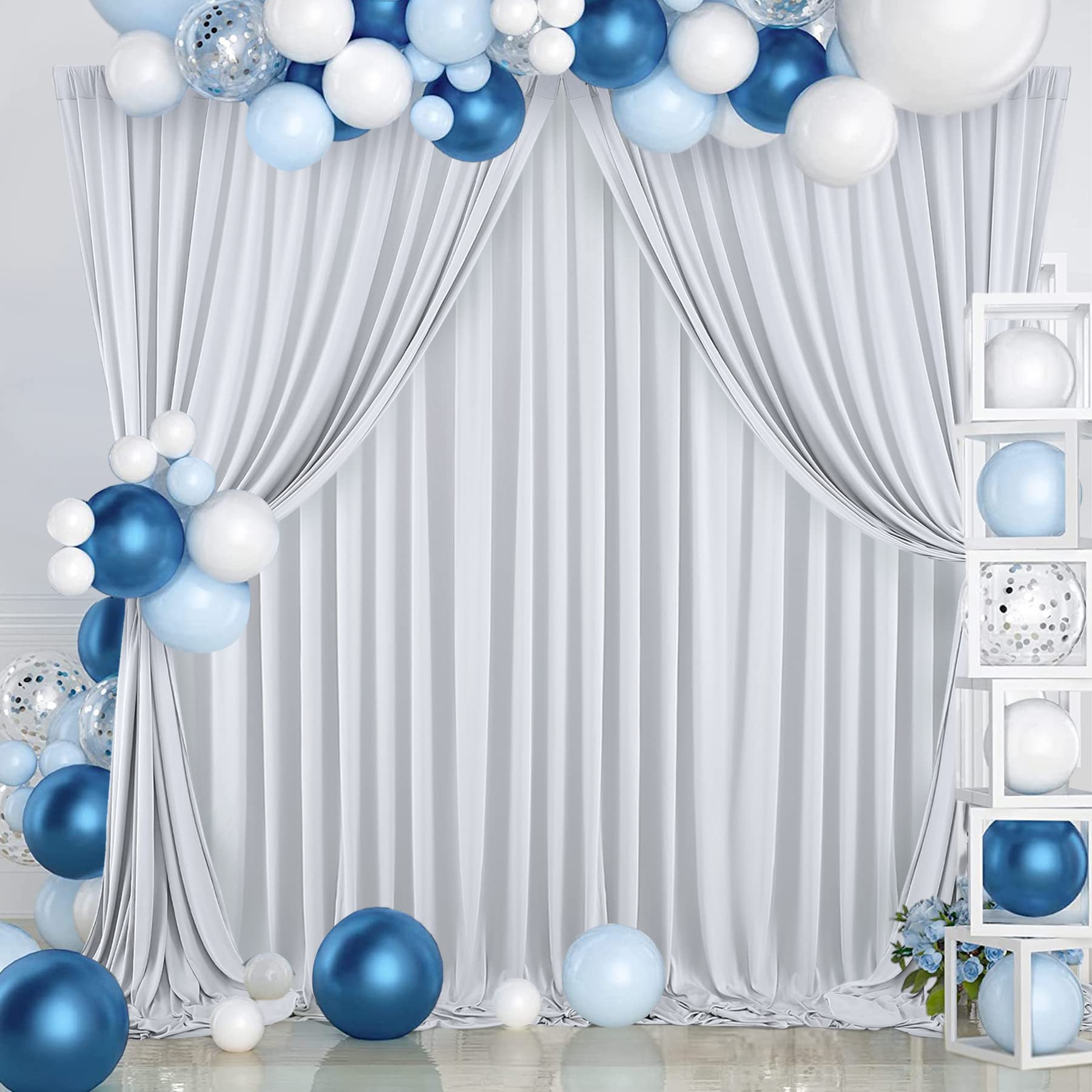10 Ft X 30 Ft Wrinkle Free Silver Backdrop Curtain Panels, Polyester Photography Backdrop Drapes, Wedding Party Home Decoration