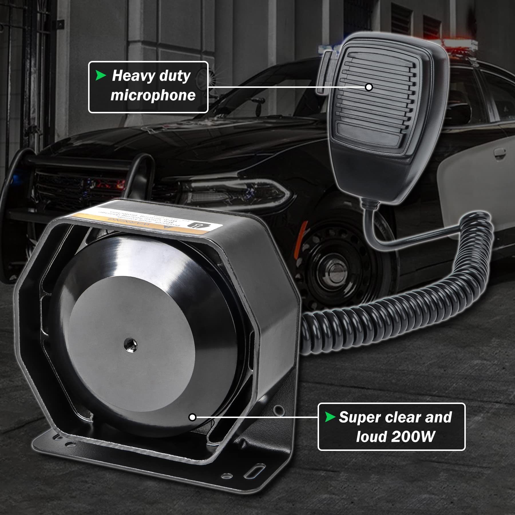 Police Siren 8 Tones Warning Emergency Siren Pa System With Handheld Microphone 12V 200W For Police Car,The Ambulance,Fire Truck