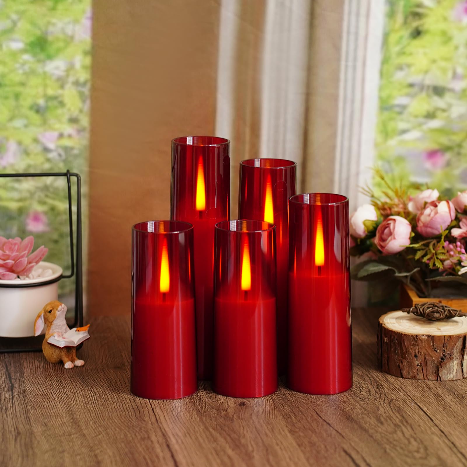 Thorbling Flameless Led Candles, Upgraded Realistic 5 Pcs Flickering Flame Pillar Candles, Battery Operated Candles With Remote