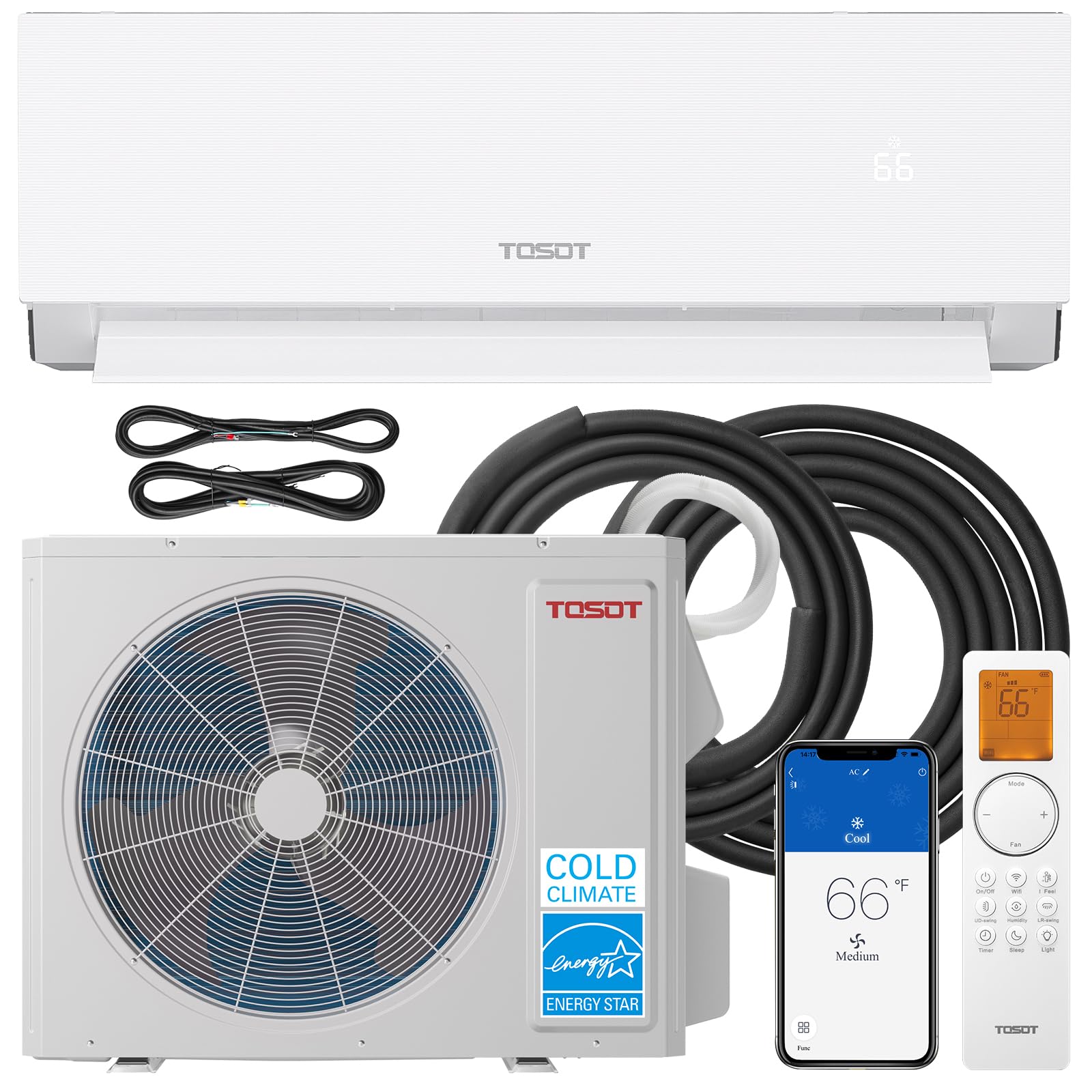TOSOT 18,000 BTU 24.5 SEER2, Energy Star Mini-Split Air Conditioner and Heating, WiFi-Enabled Ductless Inverter AC Unit, Support