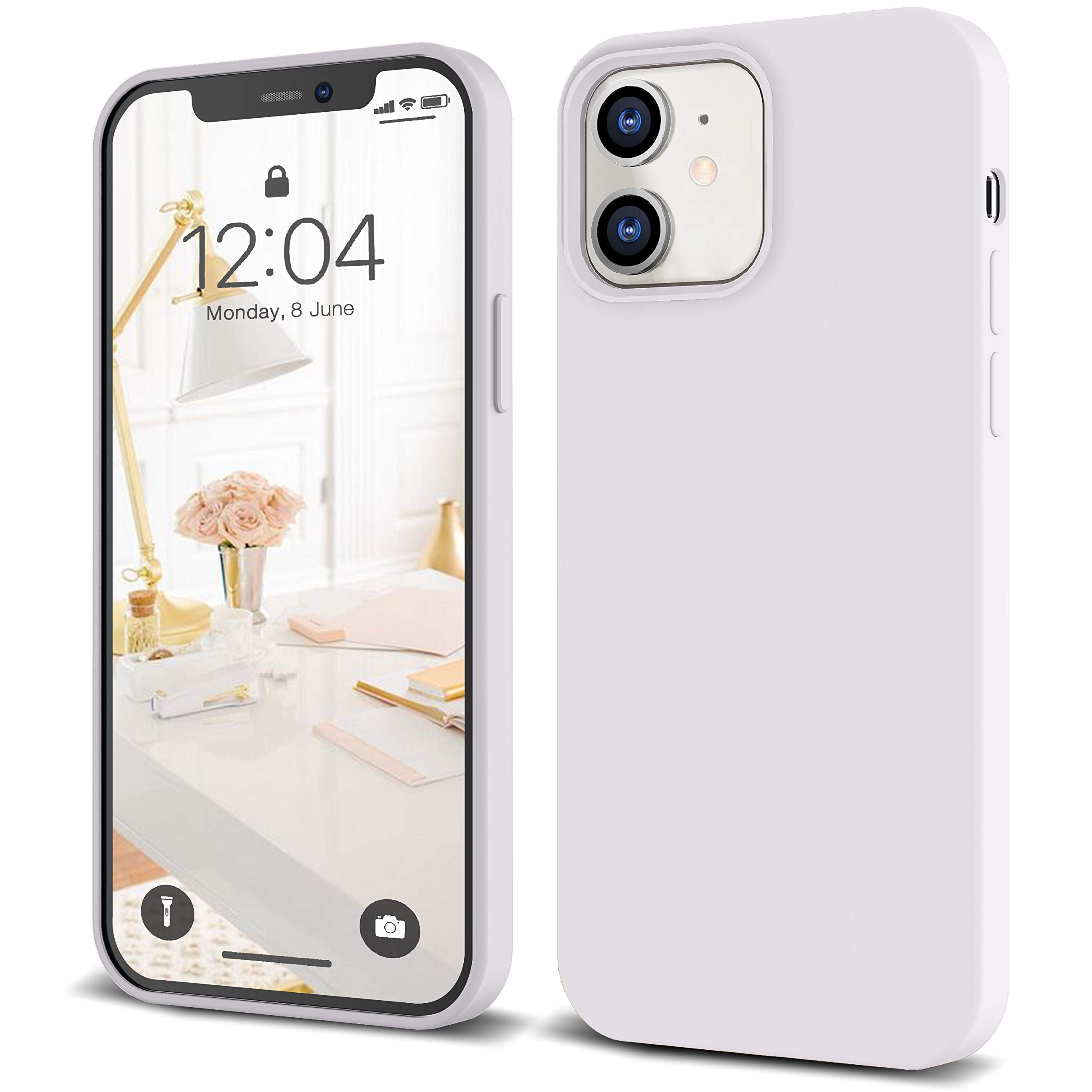 Icesword Iphone 12 Mini Case White, Thin Liquid Silicone Case, Matte Pure White, Soft Silk Microfiber Cloth, Gel Rubber Full Bod