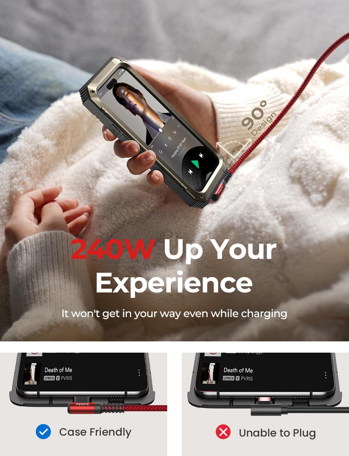 Ainope 240W Usb C To Usb C Cable 10Ft, Braided Usb C Charger Cable Fast Charge For Iphone15/15Pro/15Plus/15Promax, Ipad Pro 2020