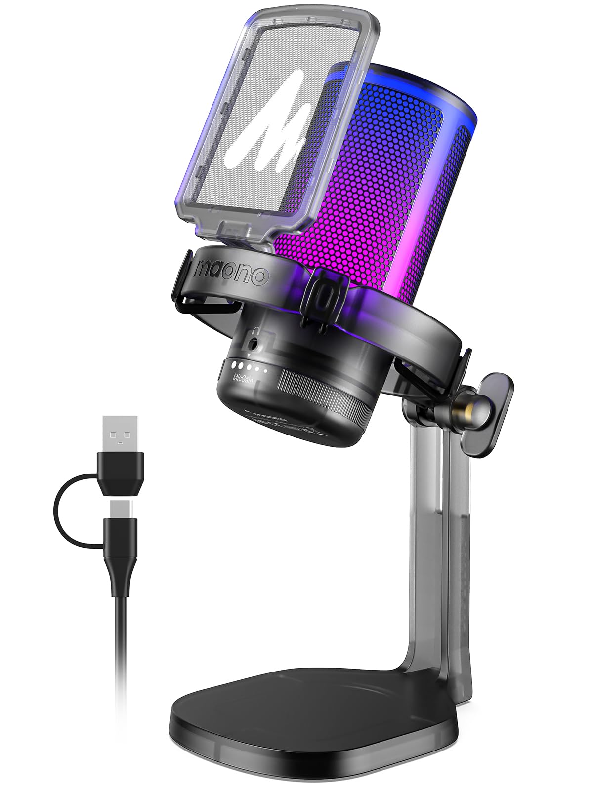 Maono Gaming Usb Microphone For Pc With Noise Cancellation, Computer Rgb Condenser Mic For Streaming Discord Twitch Youtube Podc