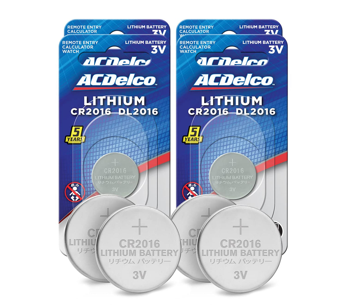 Powermax Acdelco Cr2016 3V Lithium Coin Cell Battery, Watch And Electronics Button Batteries, 4 Count,Silver