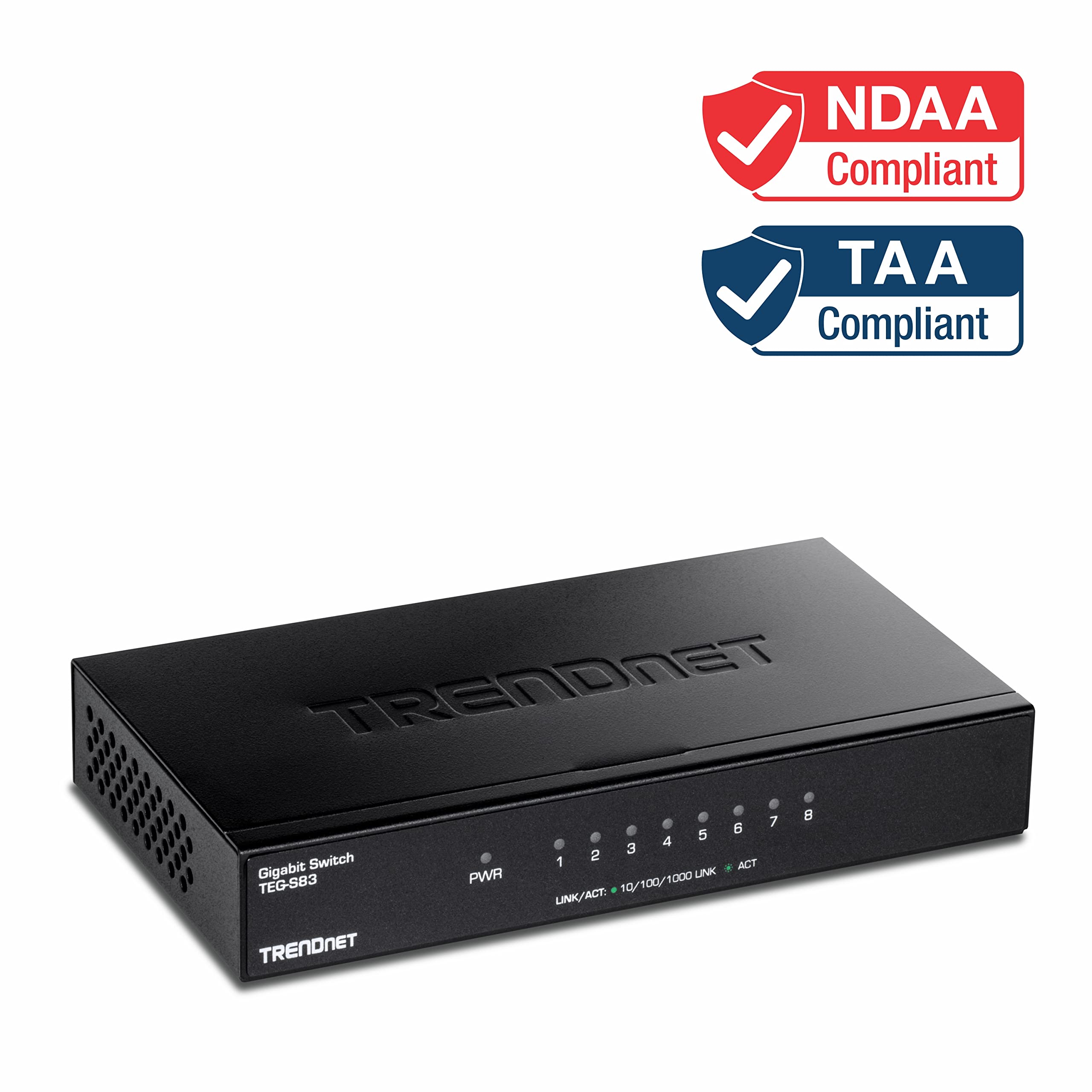 Trendnet 8-Port Gigabit Desktop Switch, Teg-S83, 8 X Gigabit Rj-45 Ports, Ethernet Splitter, 16Gbps Switching Capacity, Fanless