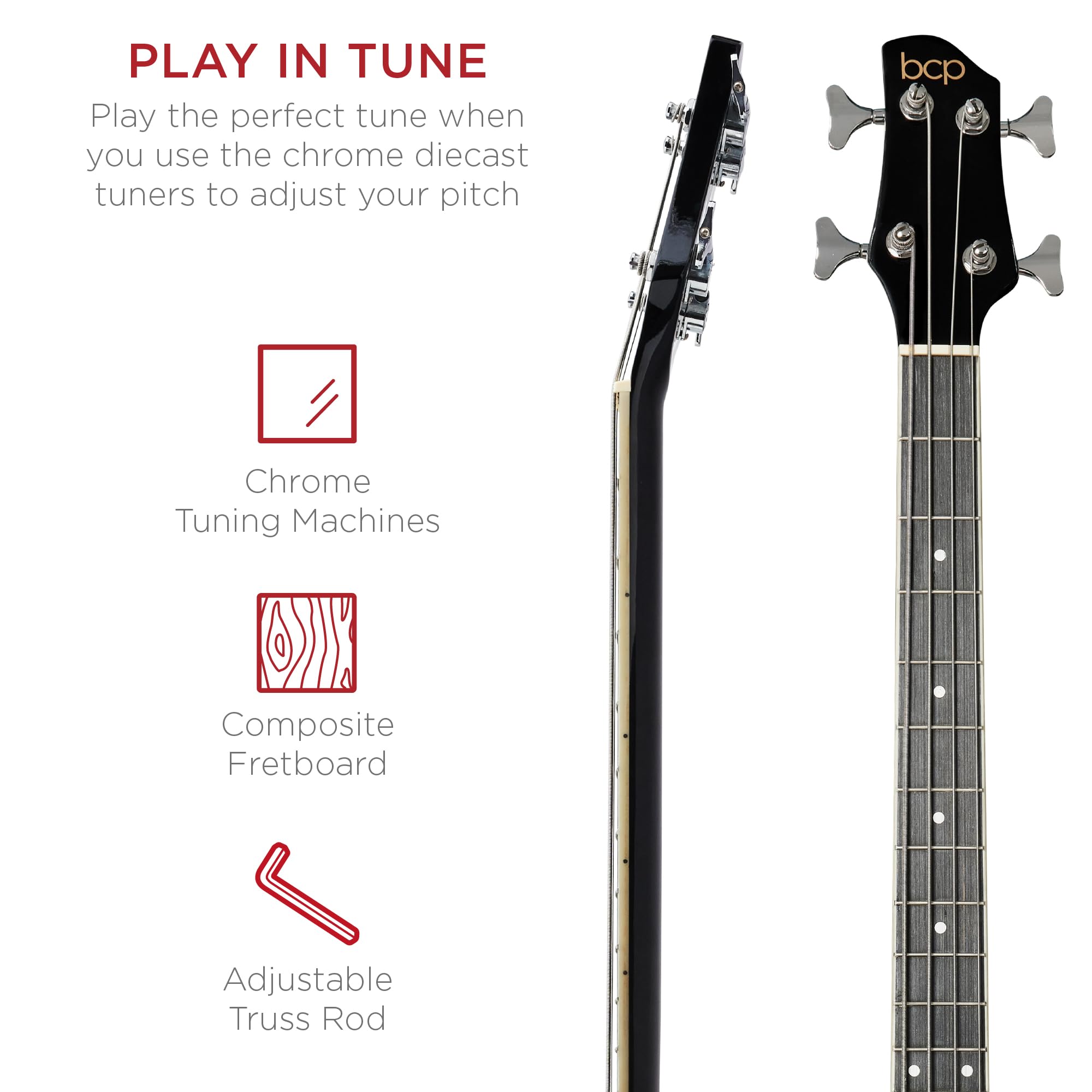 Best Choice Products Acoustic Electric Bass Guitar, Full Size 4 String, Vintage Sunburst with Gig Bag, Model SKY7242