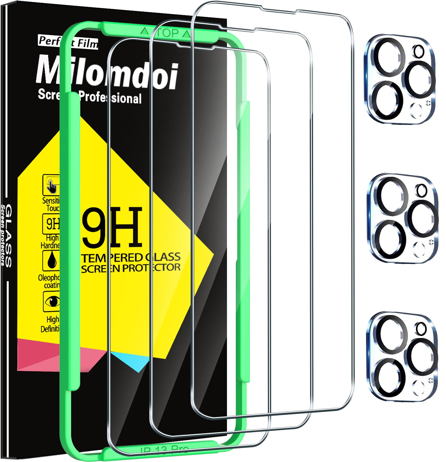 Milomdoi 3 Pack Screen Protector For Apple Iphone 13 Pro With 3 Pack Tempered Glass Camera Lens Protector, Ultra 9H Accessories,