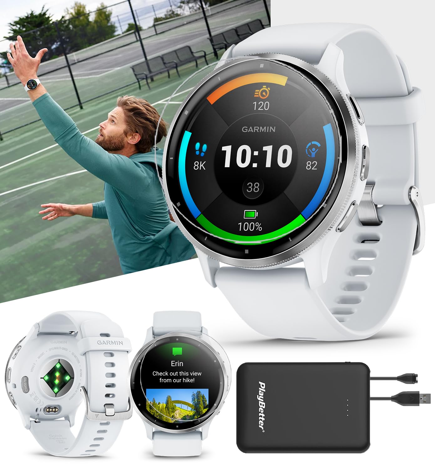 Playbetter Garmin Venu 3 (Silver/Whitestone) Fitness Gps Smartwatch Bundle - Amoled Touchscreen, 10 Days Battery, Sleep & Recove