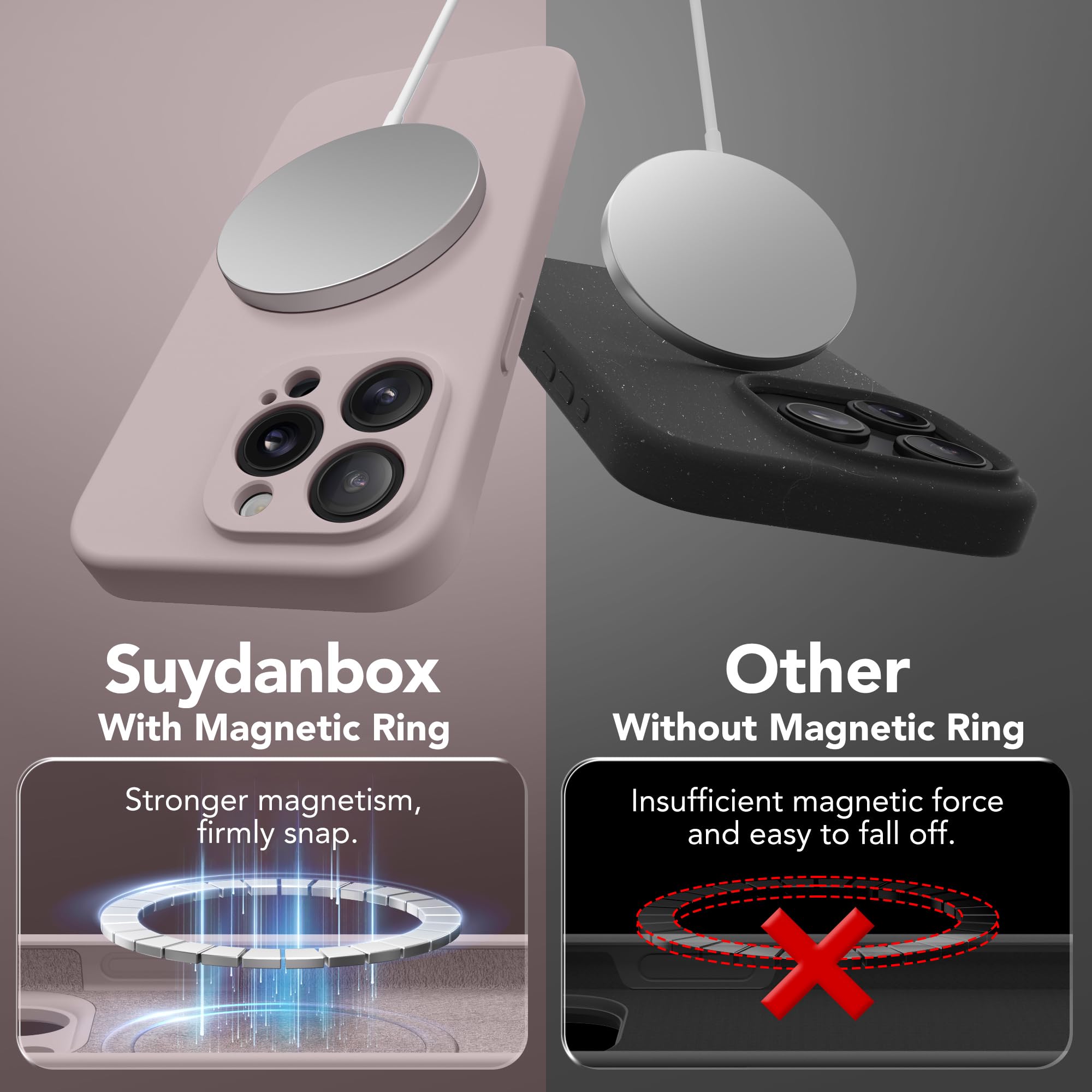Suydanbox Magnetic For Iphone 14 Pro Max Case, Compatible With Magsafe, [Full Camera Protection][2 Screen Protectors] Silicone S