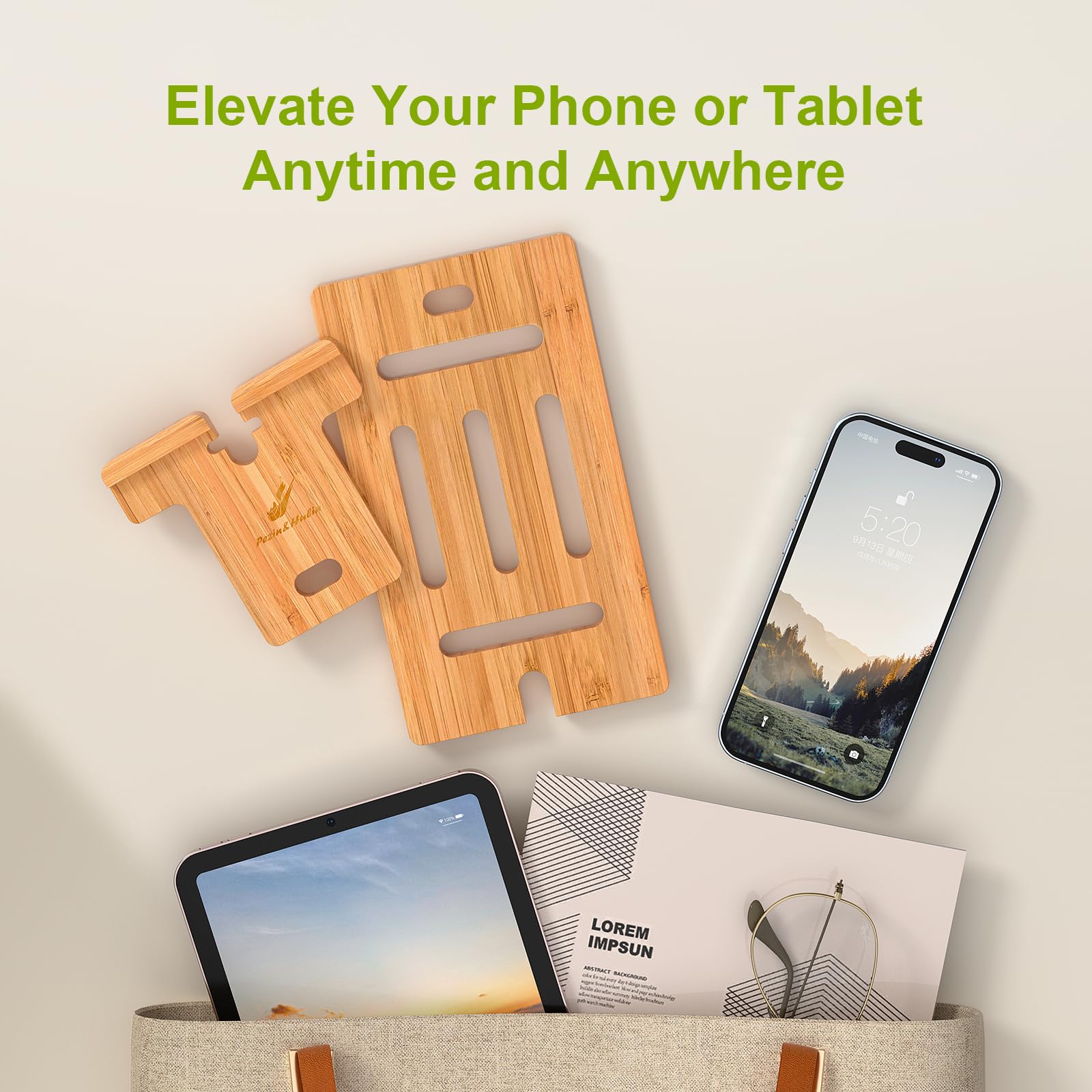 Pezin & Hulin Bamboo Wooden Smart Phone Desktop Charging Dock Holder, Compatible With Pad, Phone 8 Plus X Xs Max Xr, All Android