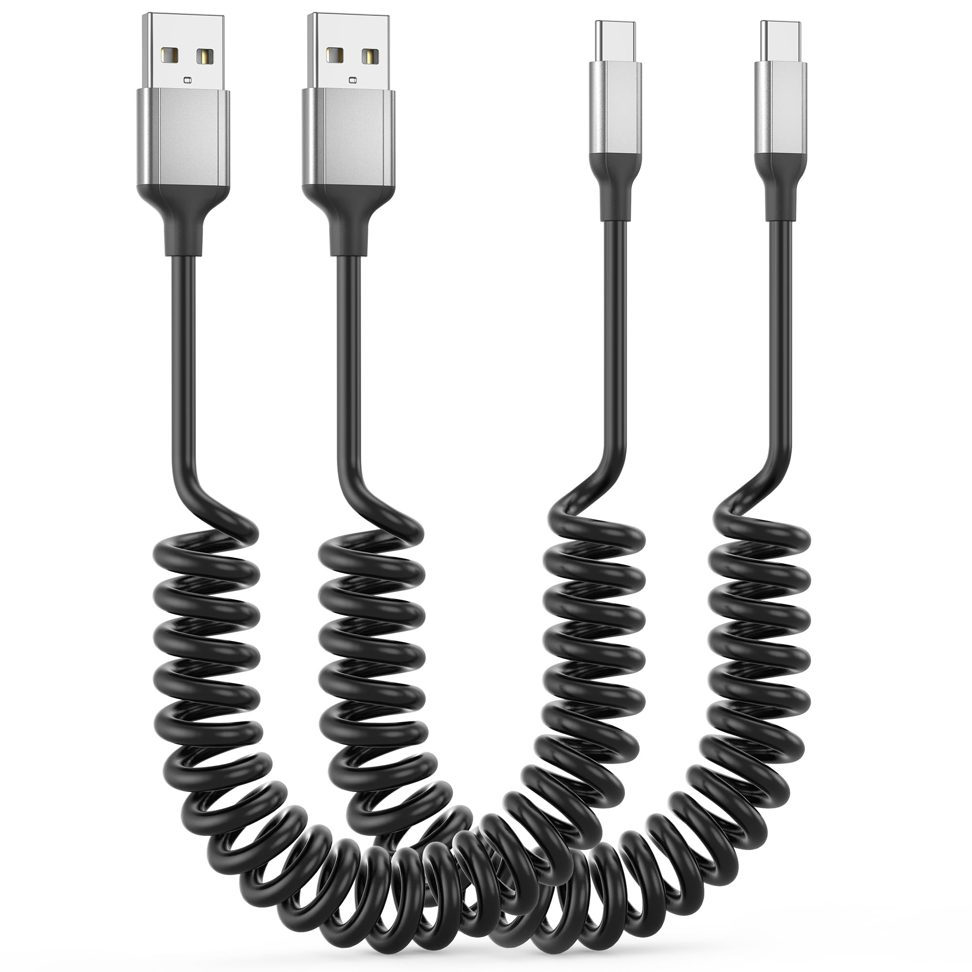 Coiled Usb C Cable For Car 2Pack, 3A Usb Type C Charger Cable Fast Charging, Retractable Android Usb A To Usb C Charge Cord For 
