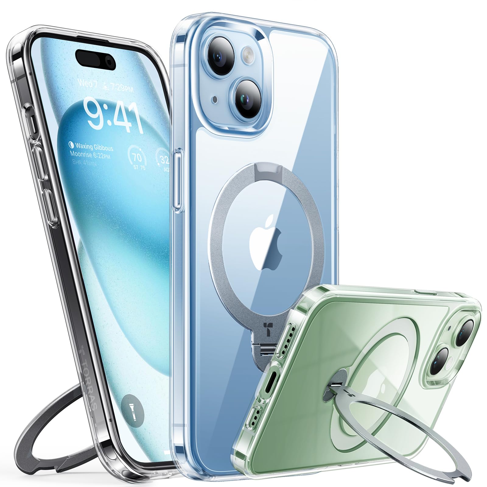 Torras Upgraded 360 Spin Magnetic Stand For Iphone 15 Case, [Compatible With Magsafe] 15 Case With Stand Slim Protective Ring Ho