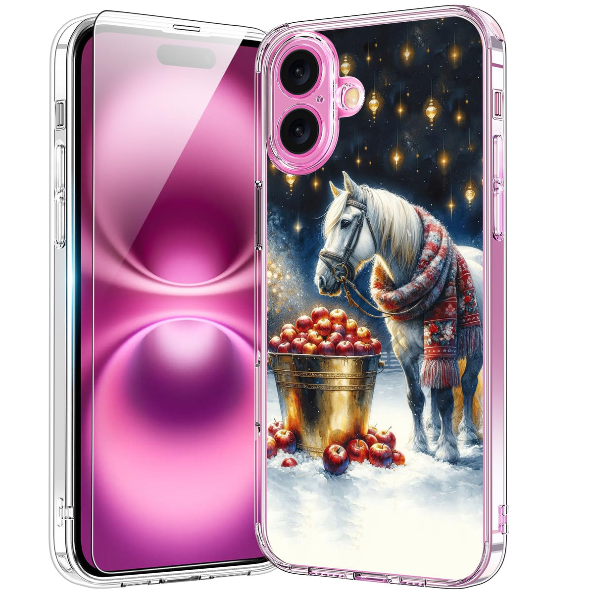 Bicol Christmas Phone Case For Iphone 16 With Screen Protector, Enhanced Camera Protection - Wireless Charging - Slim Shockproof