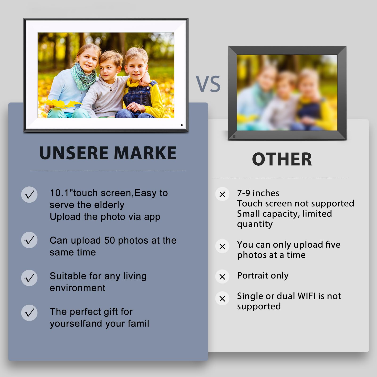 Digital Picture Frame 10.1 Inch Electronic Photo Album   16Gb Digital Frame, Ips Touch Screen, Light Sensor, Auto Rotate, Share