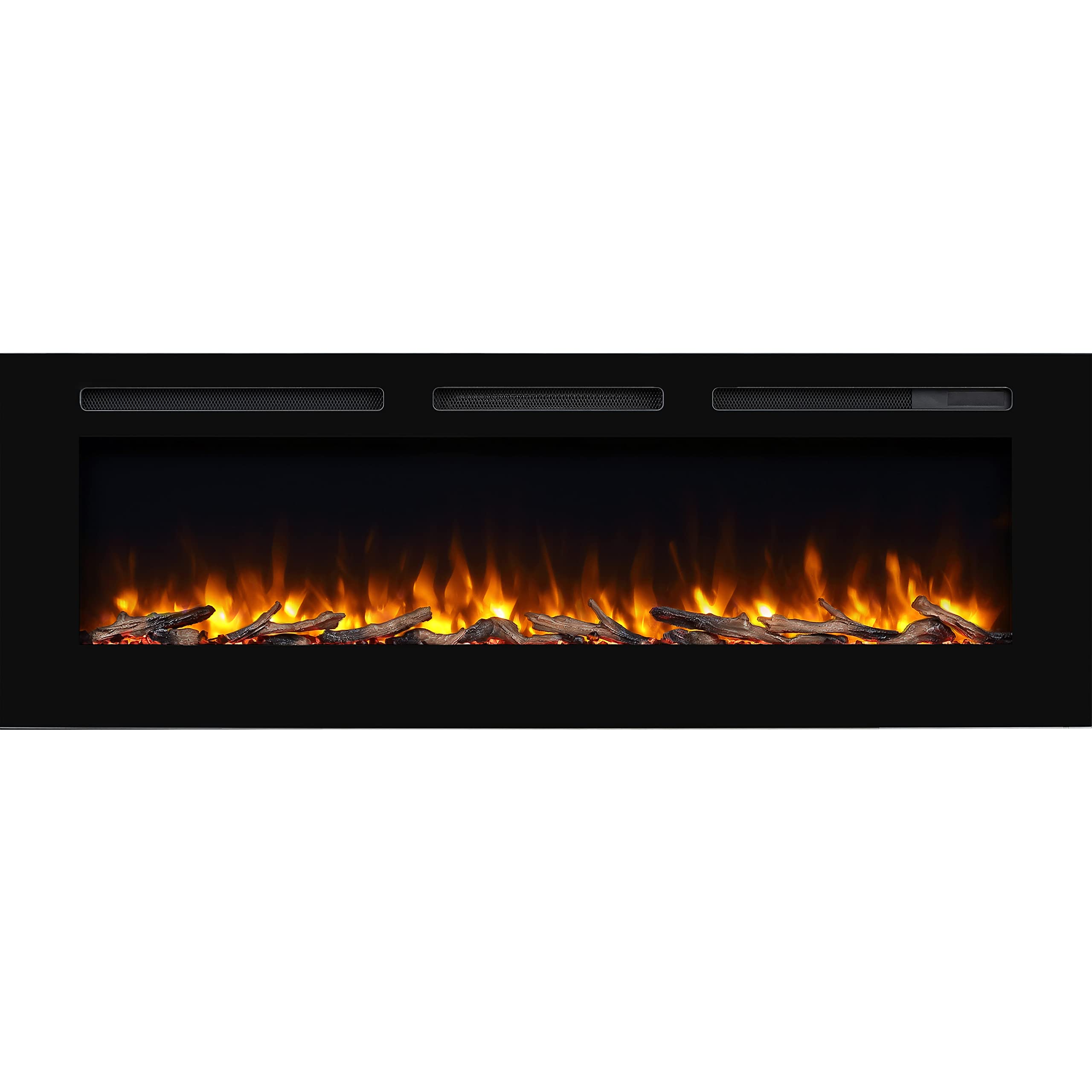 Puraflame Alice 60 Inches Recessed Electric Fireplace, Flush Mounted For 2 X 6 Stud, Log Set & Crystal, 1500W Heater, Remote Con