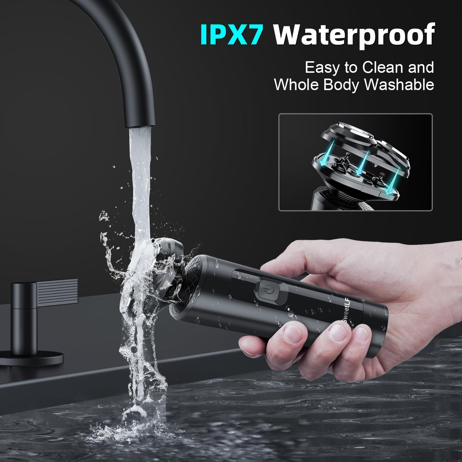 Sweetlf Electric Razor For Men, Wet & Dry Shaving, Type C Charging, Ipx7 Waterproof, Led Display, Face Shaver, Black